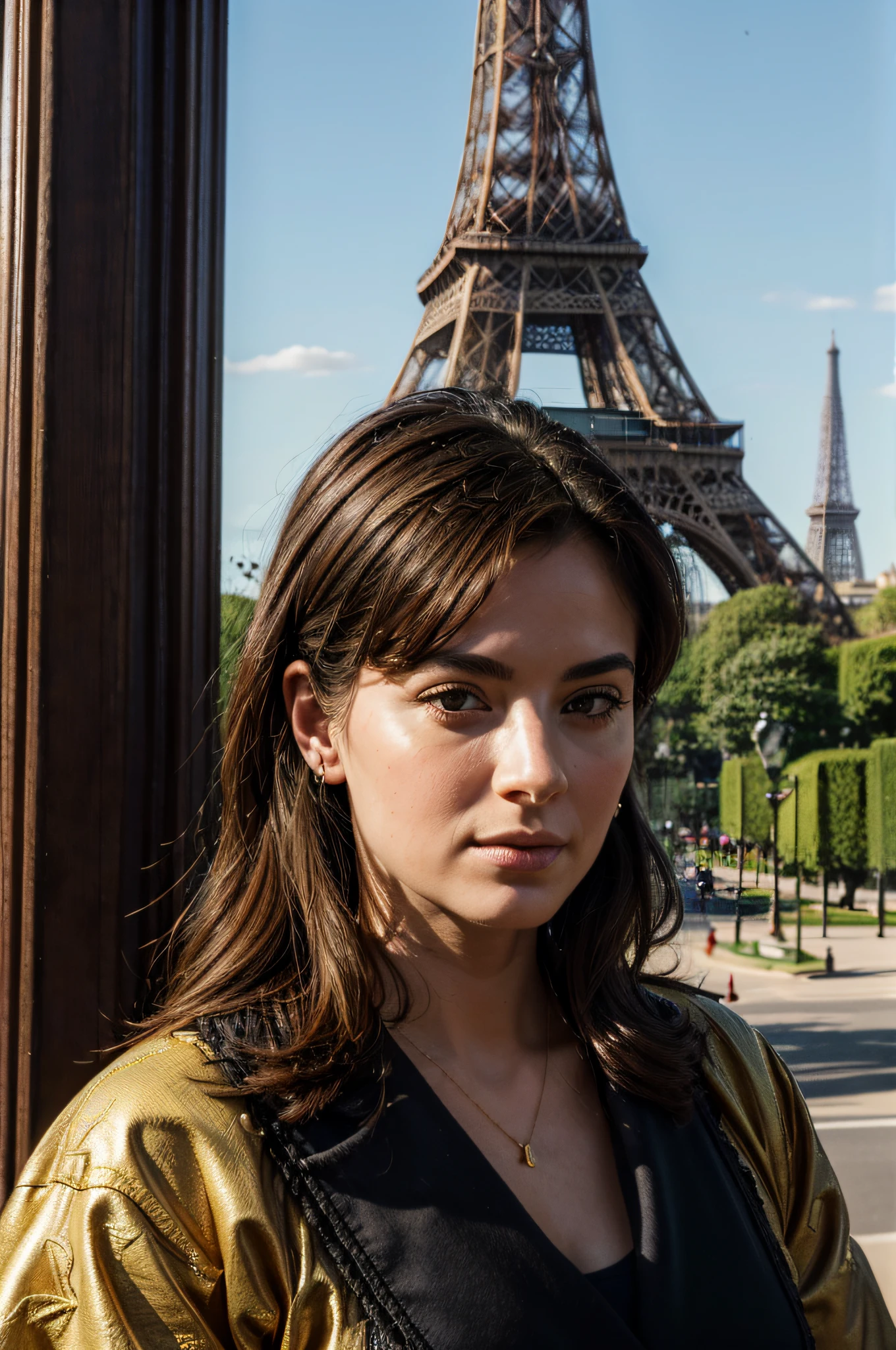 (best quality,4k,highres,masterpiece:1.2),ultra-detailed,(realistic,photorealistic,photo-realistic:1.37), Félix Faure (portrait:1.1), detailed eyes, detailed lips, regal posture, French President, traditional military attire, standing tall, proud expression, in front of the Eiffel Tower, grandeur, iconic landmark, majestic backdrop, vibrant colors, golden lighting, realistic shadows