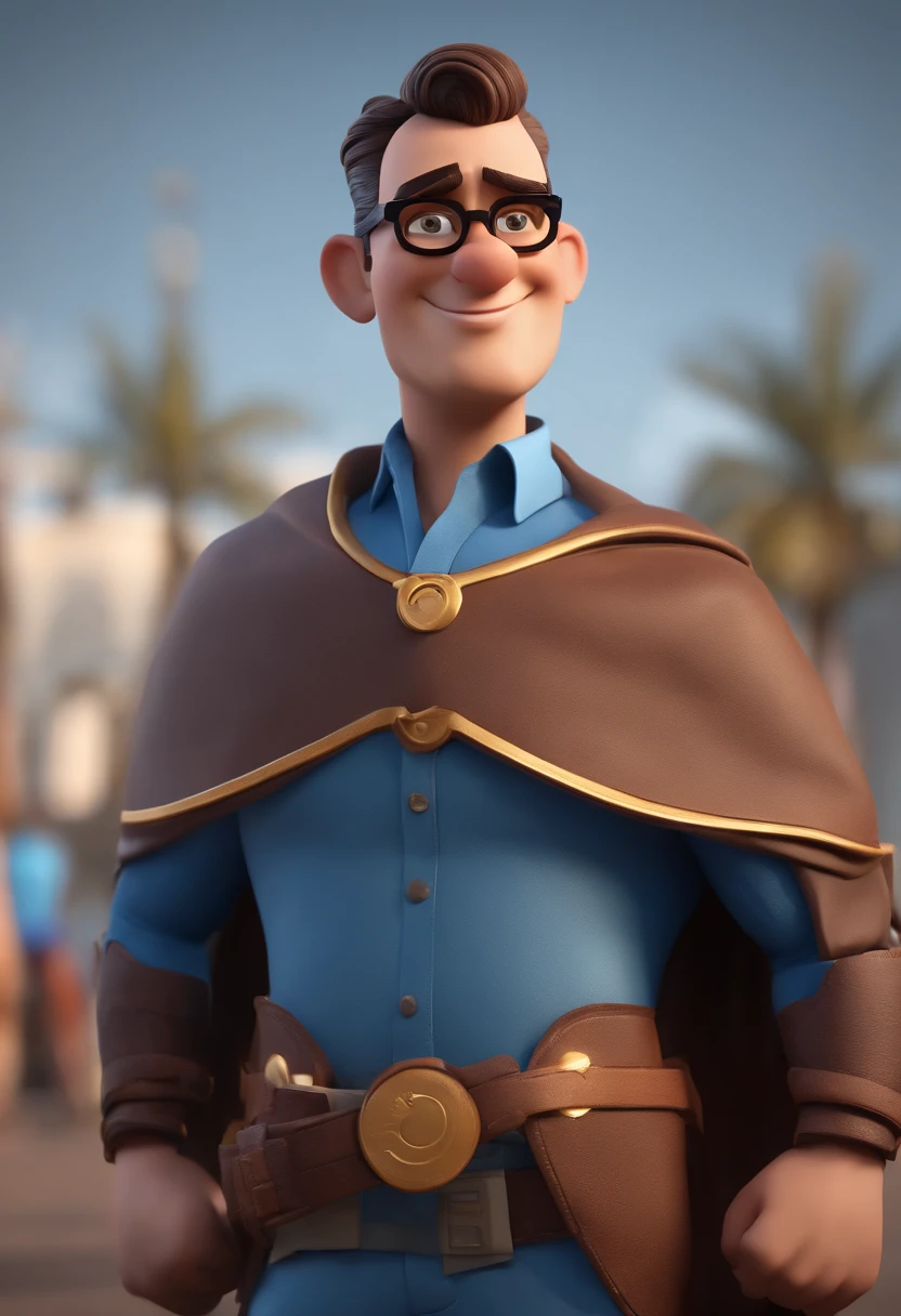 Cartoon character of a man with black glasses, cabelo preto com coque de cavalo e uma camisa azul, animation character, Caractere estilizado, animation style rendering, 3D estilizado, Arnold Maya render, 3 d render stylized, toon render keyshot, Personagem 3D, Personagem 3D, 3d rendering stylized, 3 d character render, personagem de desenho animado, Personagem de close up, Pose de personagem,  (Estilo Pixar) (master part:1.2) (Bokeh) (best quality) (pele detalhada) (textura detalhada) (8k) (argila) (Cinematic lighting) (foco nítido