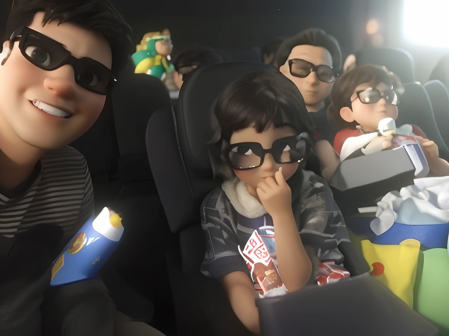 , Cinema 4D, wearing 3 d glasses, Filme 3D, em 4 d, filme infantil, cinemactic!!, sentado em um cinema, imagem do filme, em 3d, 3D Pixar, 3 - D, 3-D, Foto 3D, Foto 3D, Filme 3D ainda