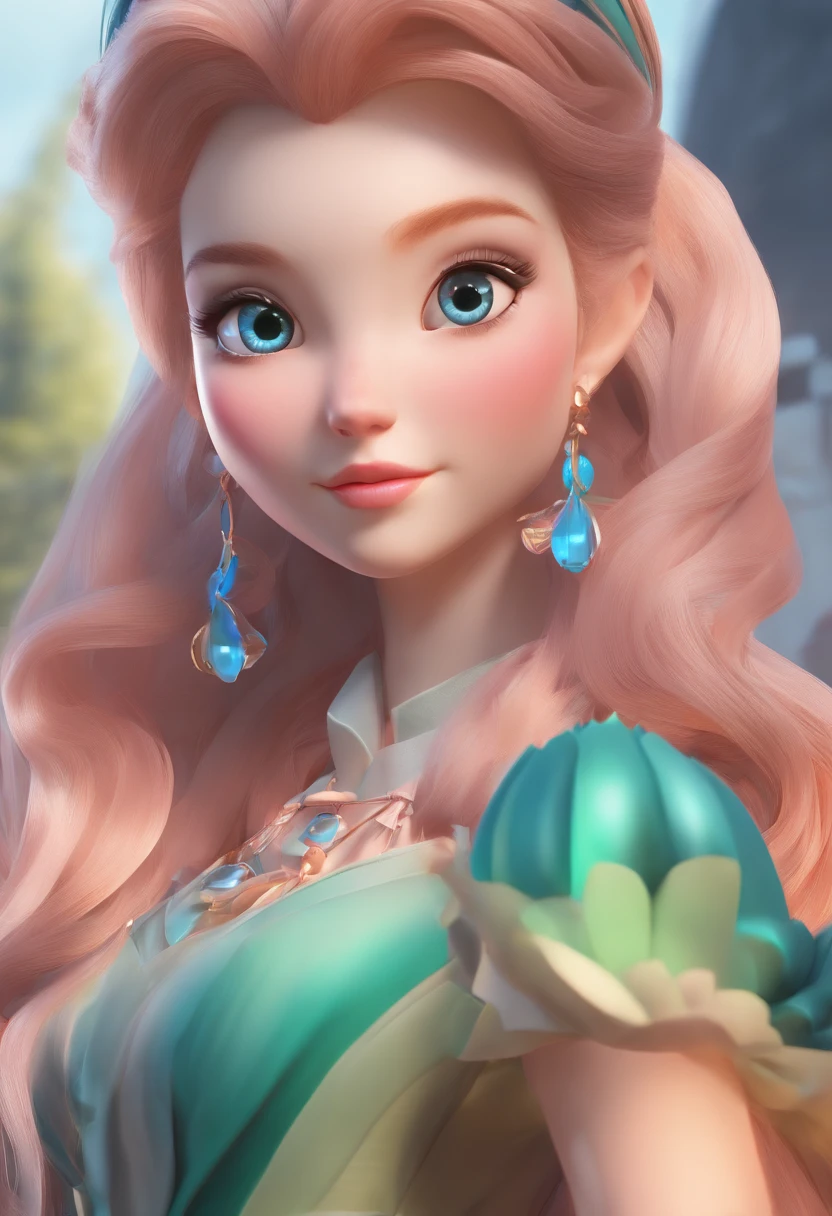 best quality, master part, fotorrealista, extremamente detalhado CG unidade 8k papel de parede, Chibi,1girl, Elsa,sozinho, cheio_corpo, sorrir, Olhando_em_visualizador, ao ar livre,