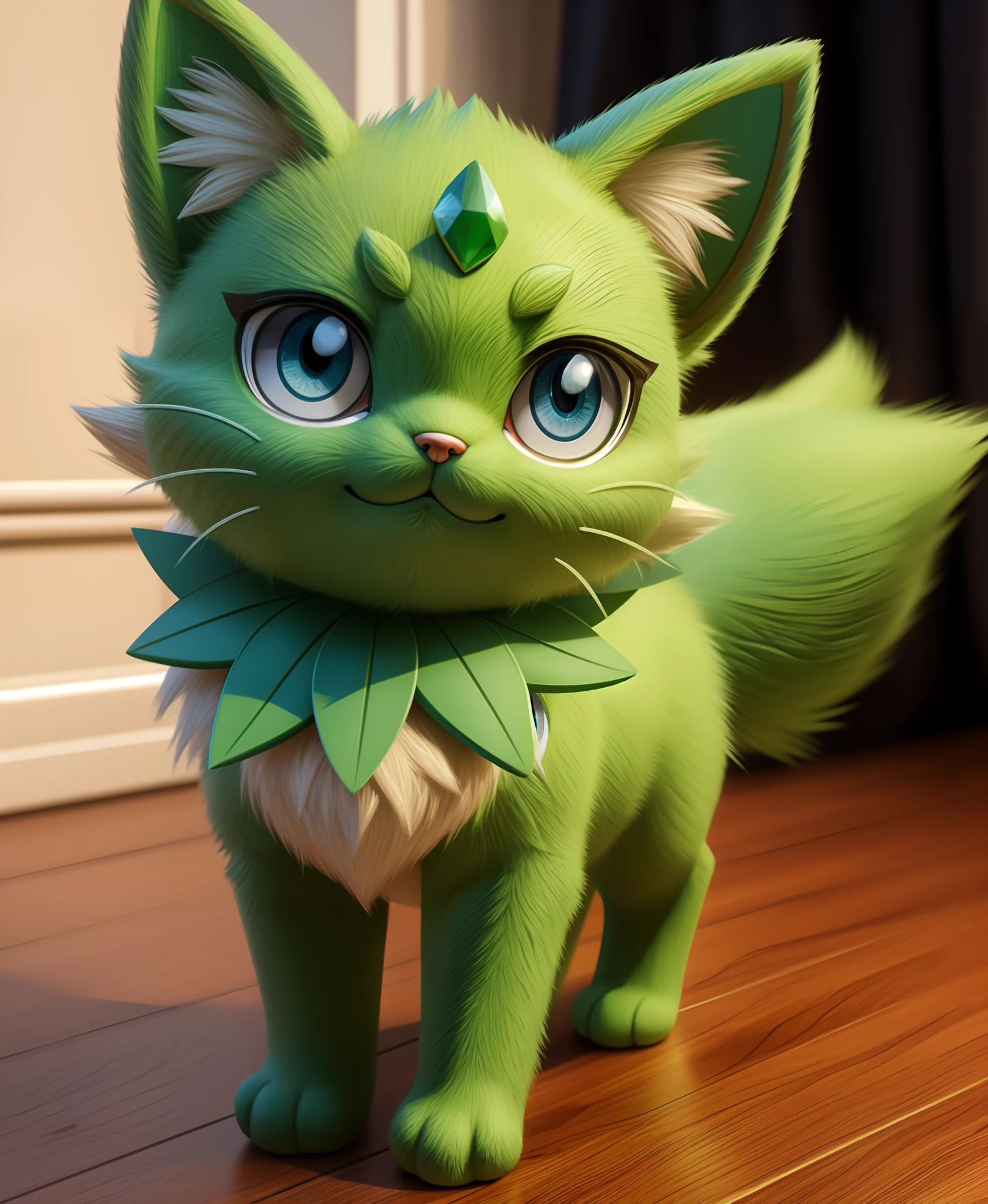 real e621, photorealistic, masterpiece, Sprigatito_(pokemon), looking at viewer, sharp blue eyes, full body portrait,