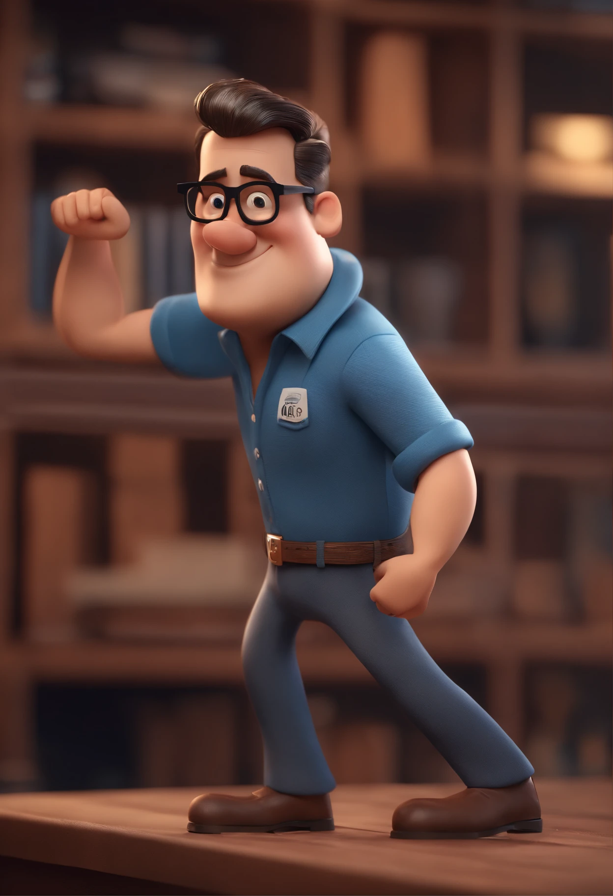 Cartoon character of a man with black glasses and a blue shirt, animation character, Caractere estilizado, animation style rendering, 3D estilizado, Arnold Maya render, 3 d render stylized, toon render keyshot, Personagem 3D, Personagem 3D, 3d rendering stylized, 3 d character render, personagem de desenho animado, Personagem de close up, Pose de personagem, (Estilo Pixar) (master part:1.2) (Bokeh) (best quality) (pele detalhada) (textura detalhada) (8k) (argila) (Cinematic lighting) (foco nítido