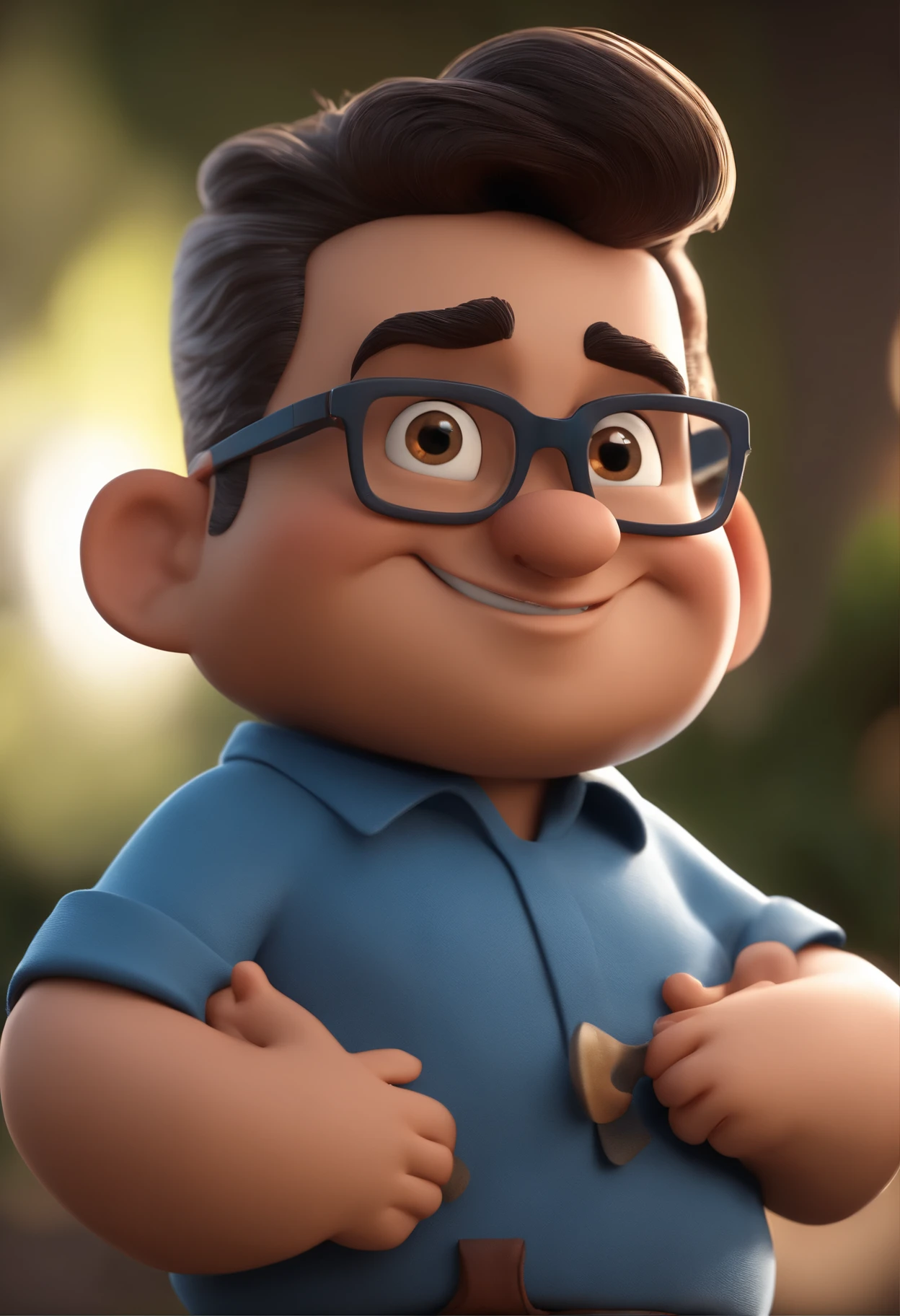 Cartoon character of a man with black glasses and a blue shirt, animation character, Caractere estilizado, animation style rendering, 3D estilizado, Arnold Maya render, 3 d render stylized, toon render keyshot, Personagem 3D, Personagem 3D, 3d rendering stylized, 3 d character render, personagem de desenho animado, Personagem de close up, Pose de personagem,  (Estilo Pixar) (master part:1.2) (Bokeh) (best quality) (pele detalhada) (textura detalhada) (8k) (argila) (Cinematic lighting) (foco nítido