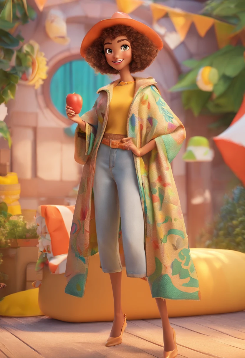 best quality,highres,ultra-detailed,Disney Pixar style cape,Cabana da Moda,illustration,fashion theme,colorful,delightful,playful characters,nature-inspired patterns,unique textures,vivid colors,wonderful background,magical ambiance,joyful atmosphere,soft and dreamy lighting