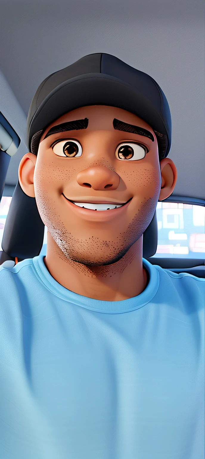 A black man in a Disney Pixar style cap, alta qualidade, melhor qualidade, as close as possible to the given image