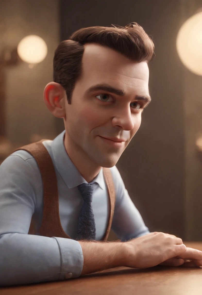 Personagem de desenho animado de um homem, meia idade, Cabelos pretos e tamanho alto, camisa social branca, animation character, Caractere estilizado, animation style rendering, 3D estilizado, Arnold Maya render, 3 d render stylized, toon render keyshot, Personagem 3D, Personagem 3D, 3d rendering stylized, 3 d character render, personagem de desenho animado, Personagem de close up, Pose de personagem, (Estilo Pixar)