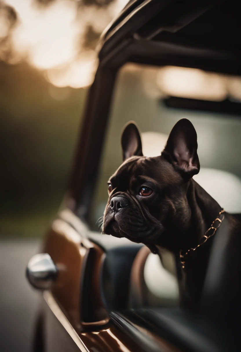 French Bulldog, Couleur noir et marron, Lunette de soleil, Miami, Voiture de luxe