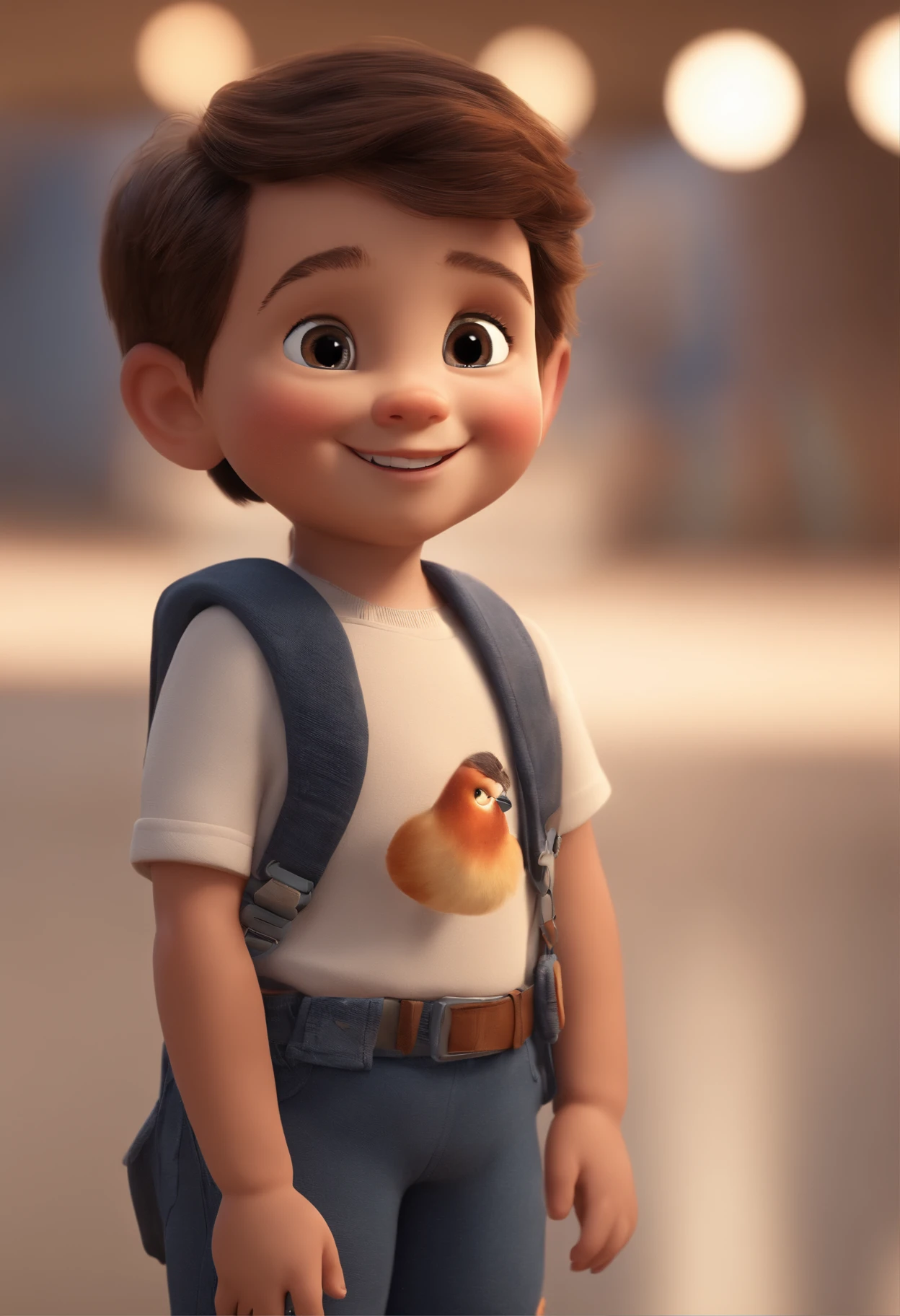 a happy cute standing short hair, vestindo uma fantasia espacial, , fundo branco, barnet, Tom, Estilo Pixar, ....3d, desenhos animados, rosto detalhado, asymmetrical 16k
