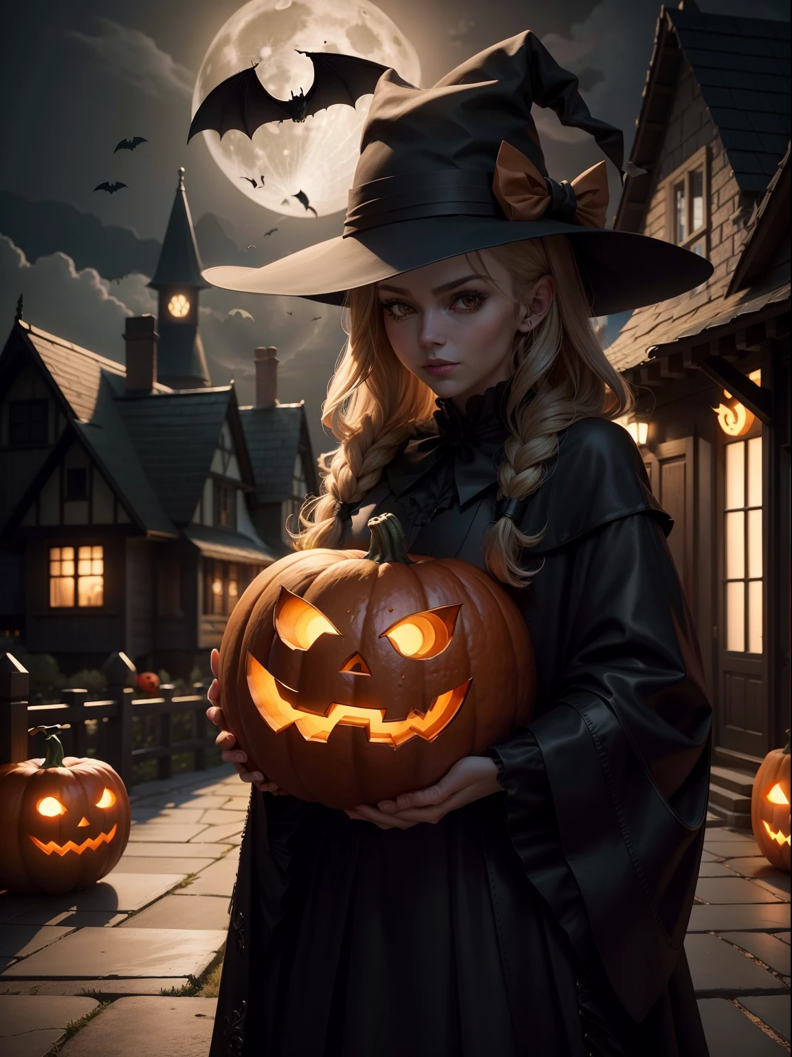 Flash Hat Wear For Halloween......,(master-piece,bestquality:1.2),Best Lights,best shadows,Show background, . . . . . . . . . . . . . . . . . . . . . .bat,full big moon,Old House,pumpkin,stylized 3d render