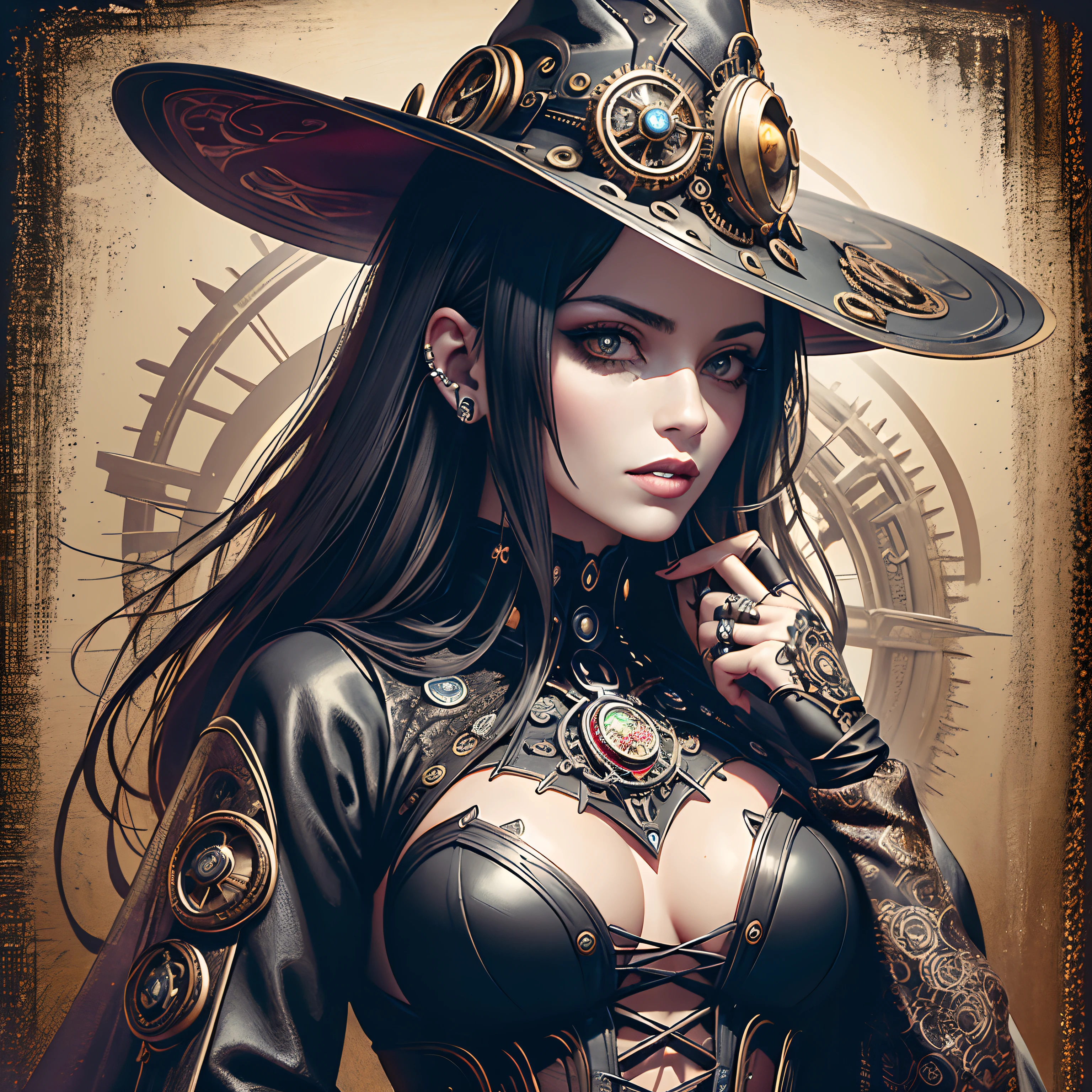/imagine
Create mixed media art using ink painting and acrylic art to depict a ((bruxa aranha)) (((with a magical witch's hat studded with beautiful and rare black jewels, Most beautiful hat of all witches)))((reviravolta criativa)). Infundir elementos de energia escura, Of ((Steampunk)) e ((lo gothic)) Art styles to give the character a unique look. The spider witch should stand out with intricate details on her outfits and accessories. O plano de fundo deve apresentar um ((Mechanicalgirl)) e ((Ethereal)) Ambiente. Utilize um ((macro mola)) para uma foto em close-up, Photius on the intricate features of the witch. Take inspiration from Steampunk and Gothic artists for a creative mix of styles.
Estilos de Arte: Steampunk, Gothic
Camera Capture: close-up
Camera lens: Macro Lens
Rendering Style: Mixed media (Paint painting and acrylic art)
resolution: High Resolution
Lighting: A combination of mechanical and ethereal lighting
, misterioso
