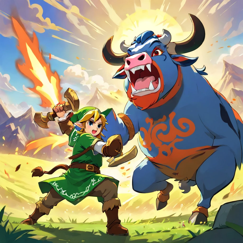 The cow and the big demon youkai in the picture above are engaged in a fierce battle