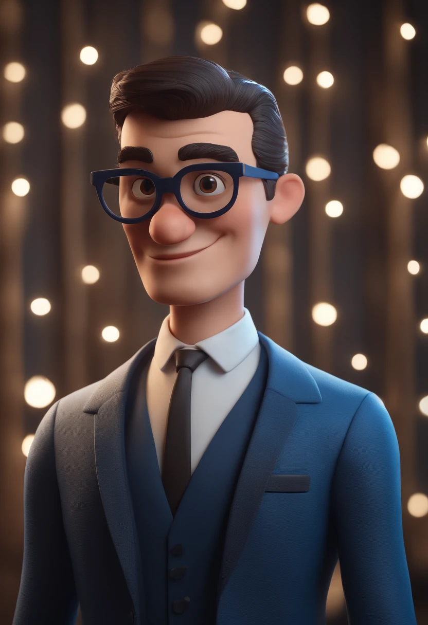 Cartoon character of a man with black glasses and a blue shirt, animation character, Caractere estilizado, animation style rendering, 3D estilizado, Arnold Maya render, 3 d render stylized, toon render keyshot, Personagem 3D, Personagem 3D, 3d rendering stylized, 3 d character render, personagem de desenho animado, Personagem de close up, Pose de personagem, (Estilo Pixar) (master part:1.2) (Bokeh) (best quality) (pele detalhada) (textura detalhada) (8k) (argila) (Cinematic lighting) (foco nítido