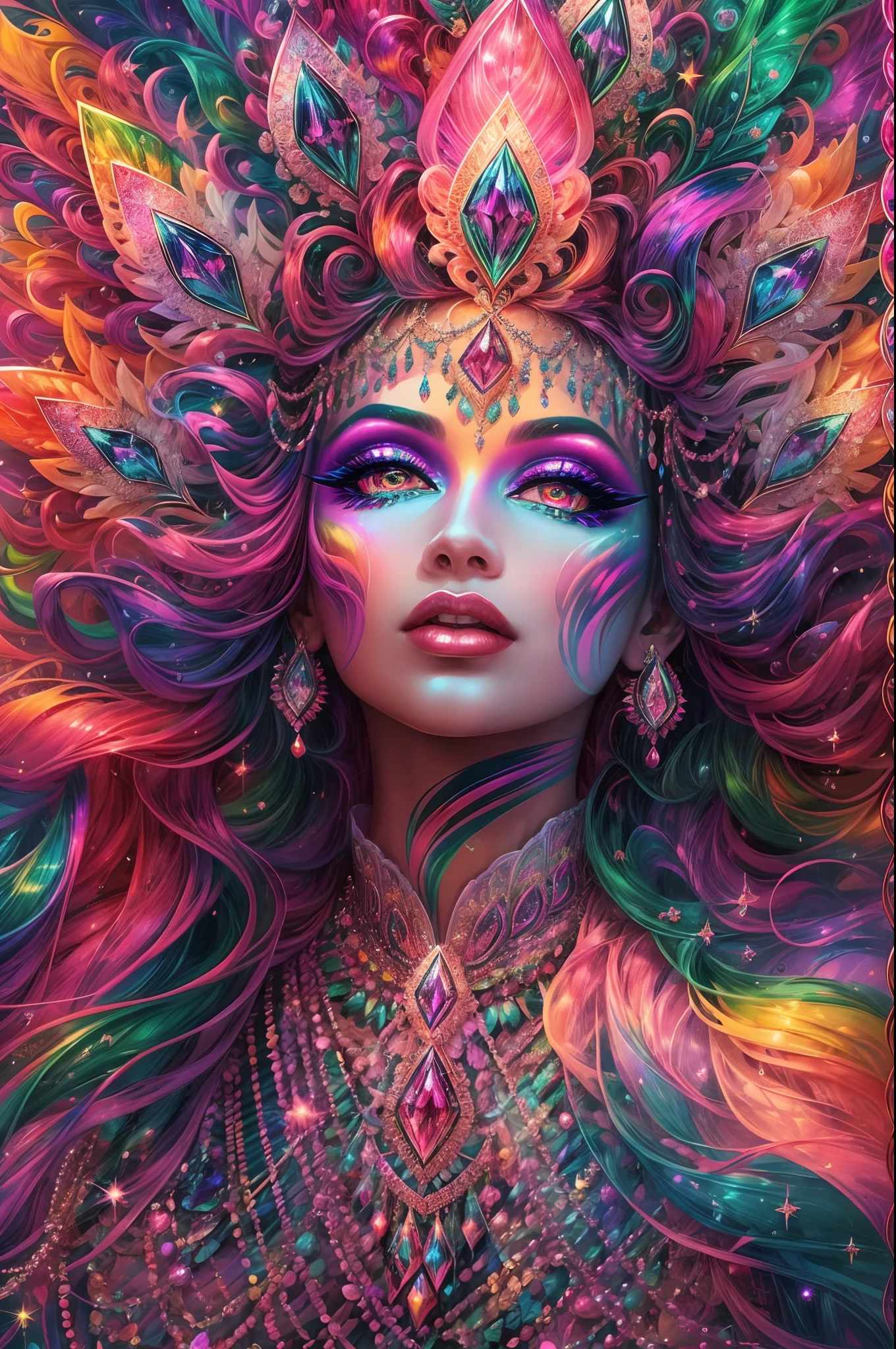 Fashion photo taken on a Canon EOS 5D Mark IV of a with (((sexy psychedelic artistic body painting and tattoo)) by a famous fashion photographer, Hasselblad Award Winner, Soft Diffuse Lighting, (((realistic photography))), (rendered eyes) (mischievous look) --auto --s2