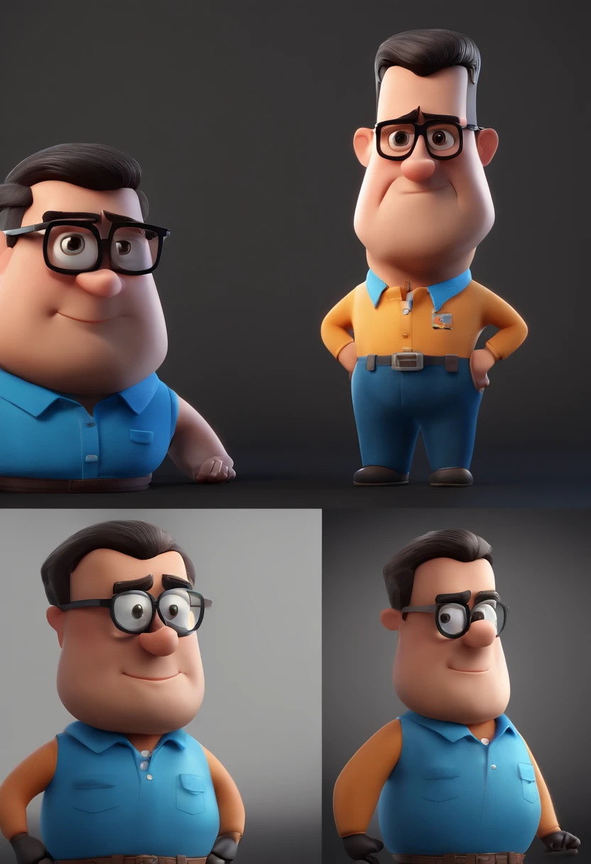 Cartoon character of a man with black glasses and a blue shirt, animation character, Caractere estilizado, animation style rendering, 3D estilizado, Arnold Maya render, 3 d render stylized, toon render keyshot, Personagem 3D, Personagem 3D, 3d rendering stylized, 3 d character render, personagem de desenho animado, Personagem de close up, Pose de personagem,  (Estilo Pixar) (master part:1.2) (Bokeh) (best quality) (pele detalhada) (textura detalhada) (8k) (argila) (Cinematic lighting) (foco nítido