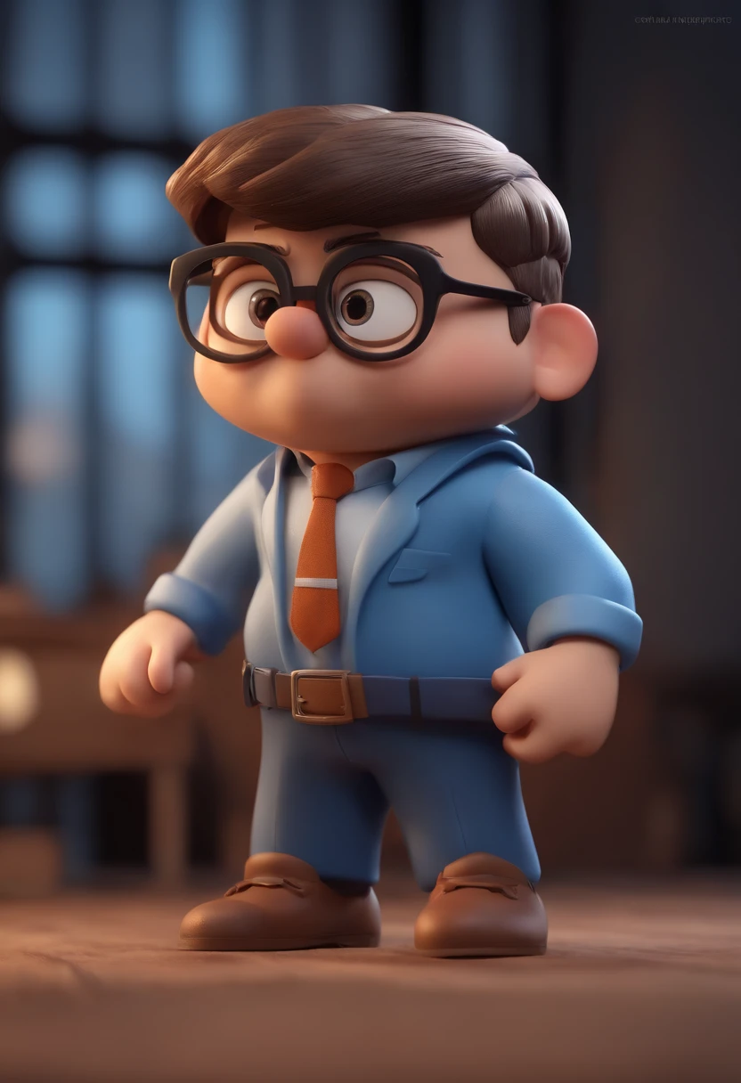 Cartoon character of a man wearing black glasses and a blue shirt, um personagem animado, Caractere estilizado, animation style rendering, 3D estilizado, Arnold Maya render, 3 d render stylized, toon render keyshot, Personagem 3D, Personagem 3D, 3d rendering stylized, 3 d character render, personagem de desenho animado, Personagem de close up, Pose de personagem, (Estilo Pixar) (master part:1.2) (Bokeh) (best quality) (pele detalhada) (textura detalhada) (8k) (argila) (Cinematic lighting) (foco nítido,Senta e vaza a parte superior do corpo