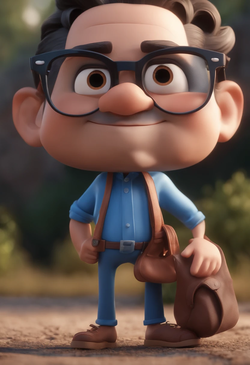 Cartoon character of a man with black glasses and a blue shirt, animation character, Caractere estilizado, animation style rendering, 3D estilizado, Arnold Maya render, 3 d render stylized, toon render keyshot, Personagem 3D, Personagem 3D, 3d rendering stylized, 3 d character render, personagem de desenho animado, Personagem de close up, Pose de personagem,  (Estilo Pixar) (master part:1.2) (Bokeh) (best quality) (pele detalhada) (textura detalhada) (8k) (argila) (Cinematic lighting) (foco nítido