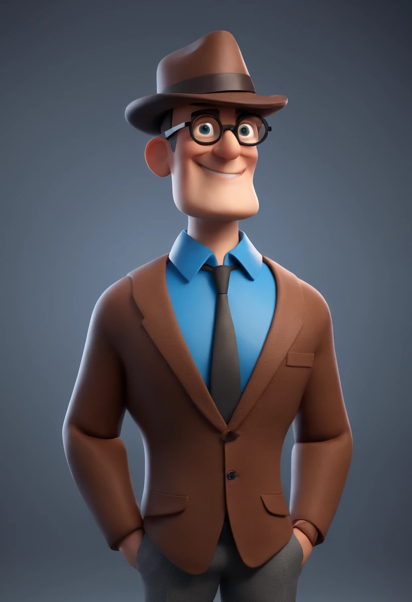 Cartoon character of a man with black glasses and a blue shirt, animation character, Caractere estilizado, animation style rendering, 3D estilizado, Arnold Maya render, 3 d render stylized, toon render keyshot, Personagem 3D, Personagem 3D, 3d rendering stylized, 3 d character render, personagem de desenho animado, Personagem de close up, Pose de personagem, (Estilo Pixar) (master part:1.2) (Bokeh) (best quality) (pele detalhada) (textura detalhada) (8k) (argila) (Cinematic lighting) (foco nítido