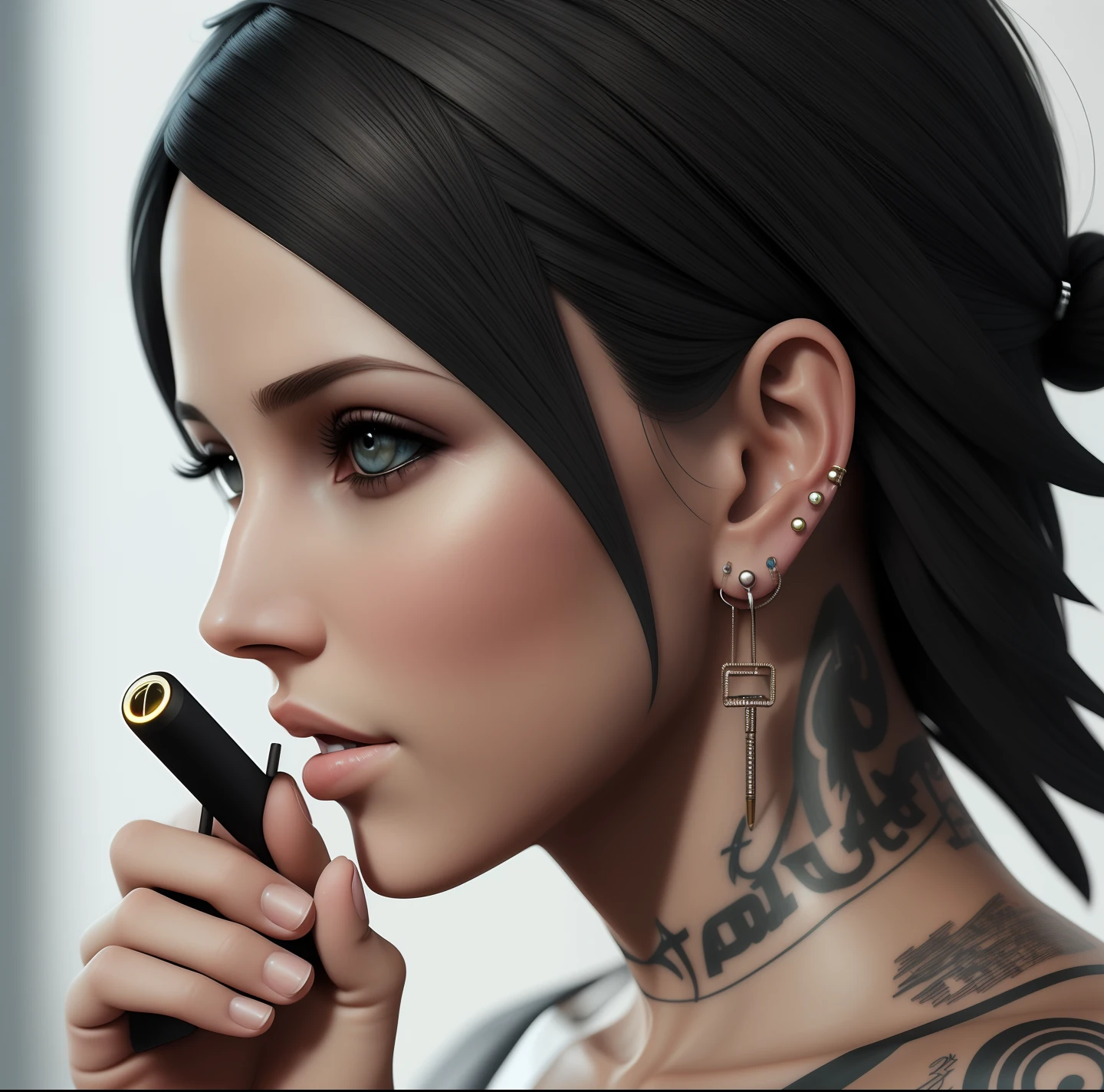 Mulher com um cigarro e um homem tatuado com piercings, rostos ultra realistas, rostos detalhados e realistas, estilo cyberpunk hiper-realista, estilo hiper realista, estilo de arte realista, realismo estilo de arte, rostos realistas detalhados, hyperrealism artstyle, realismo artstyle, Personagem 3d realista, deviantart artstation cgscosiety, imagem ultra realista