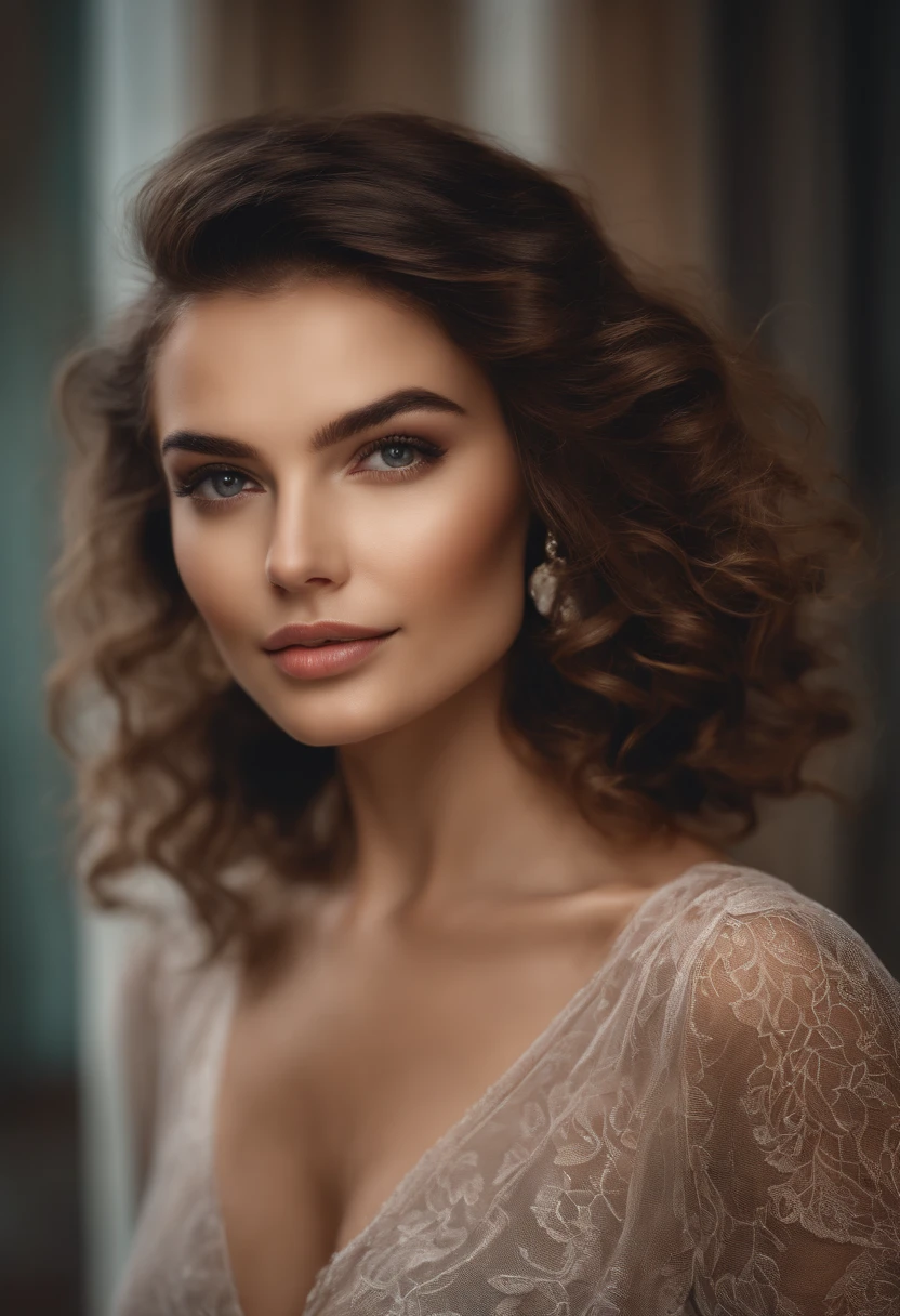 mulher arvorada com cabelos curtos e brincos de argola grandes posando para uma foto, arte digital por Antoni Brodowski, Shutterstock, arte digital, foto de uma mulher bonita, foto retrato suave 8 k, Retrato de um modelo bonito, modelo feminino bonito, mulher jovem bonita, rosto bonito atraente, lindo rosto atraente, menina modelo bonita, rosto perfeito ), mulher bonita jovem