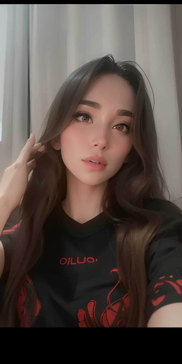 um close up de uma mulher com cabelos longos vestindo uma camisa preta, Pokimane, Retrato Sophie Mudd, Anna Nikonova aka Newmilky, Poarch bonito, linda Delphine, Cerveja Soft Devil Queen Madison, 🤤 retrato da menina, dilraba dilmurat, tiktok video, olhar sensual, Angiewolf, Ruan Vtuber Fofo, Streamer do Twitch