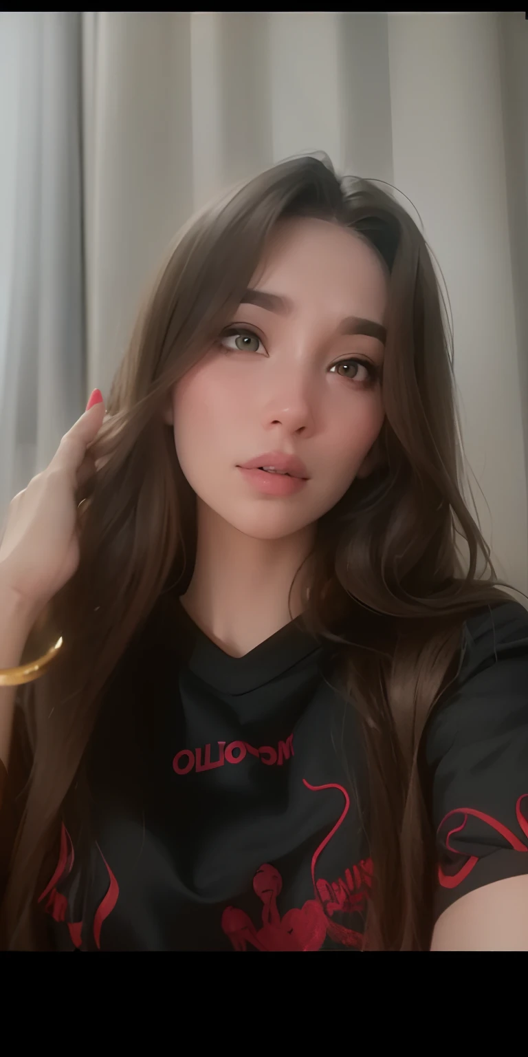 um close up de uma mulher com cabelos longos vestindo uma camisa preta, Pokimane, Retrato Sophie Mudd, Anna Nikonova aka Newmilky, Poarch bonito, linda Delphine, Cerveja Soft Devil Queen Madison, 🤤 retrato da , dilraba dilmurat, tiktok video, olhar sensual, Angiewolf, Ruan Vtuber Fofo, Streamer do Twitch