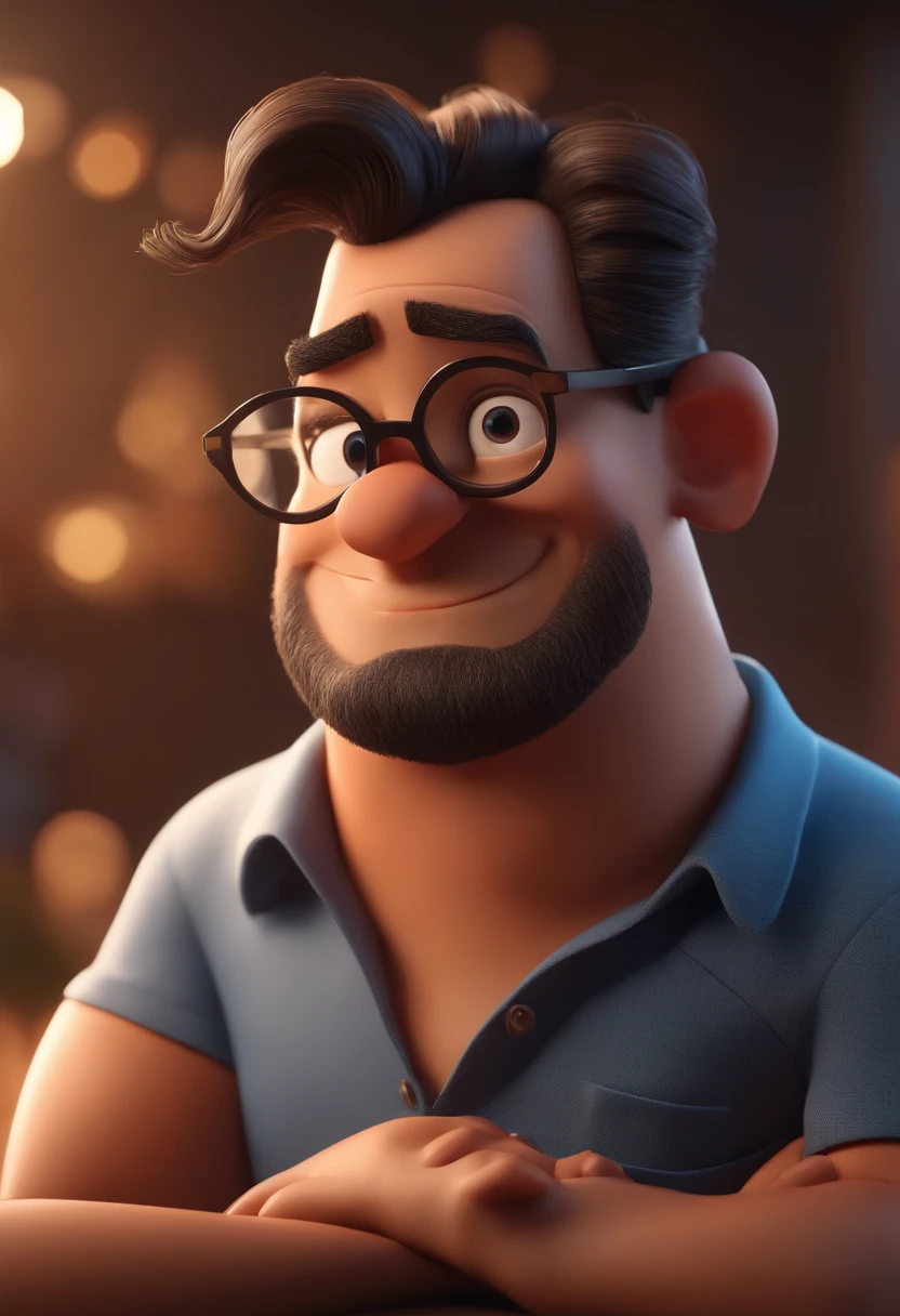 Cartoon character of a man with black glasses and a blue shirt, animation character, Caractere estilizado, animation style rendering, 3D estilizado, Arnold Maya render, 3 d render stylized, toon render keyshot, Personagem 3D, Personagem 3D, 3d rendering stylized, 3 d character render, personagem de desenho animado, Personagem de close up, Pose de personagem, (Estilo Pixar) (master part:1.2) (Bokeh) (best quality) (pele detalhada) (textura detalhada) (8k) (argila) (Cinematic lighting) (foco nítido