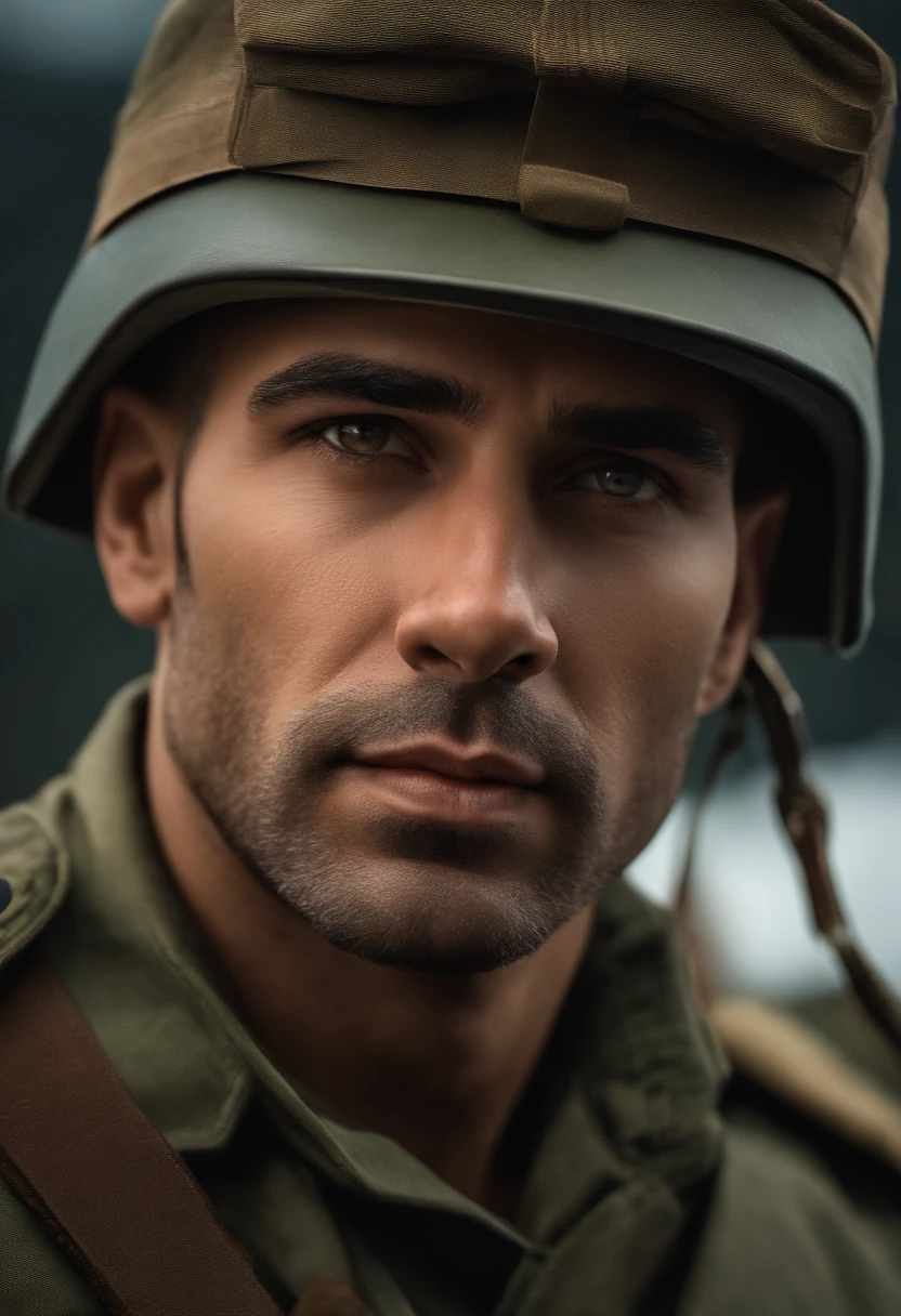 pixarstyle um retrato  de um homem com farda militar , textura natural da pele, texturas 4k, hdr, intrincado, altamente detalhado, foco nítido, cinematic visual, hiperdetalhado