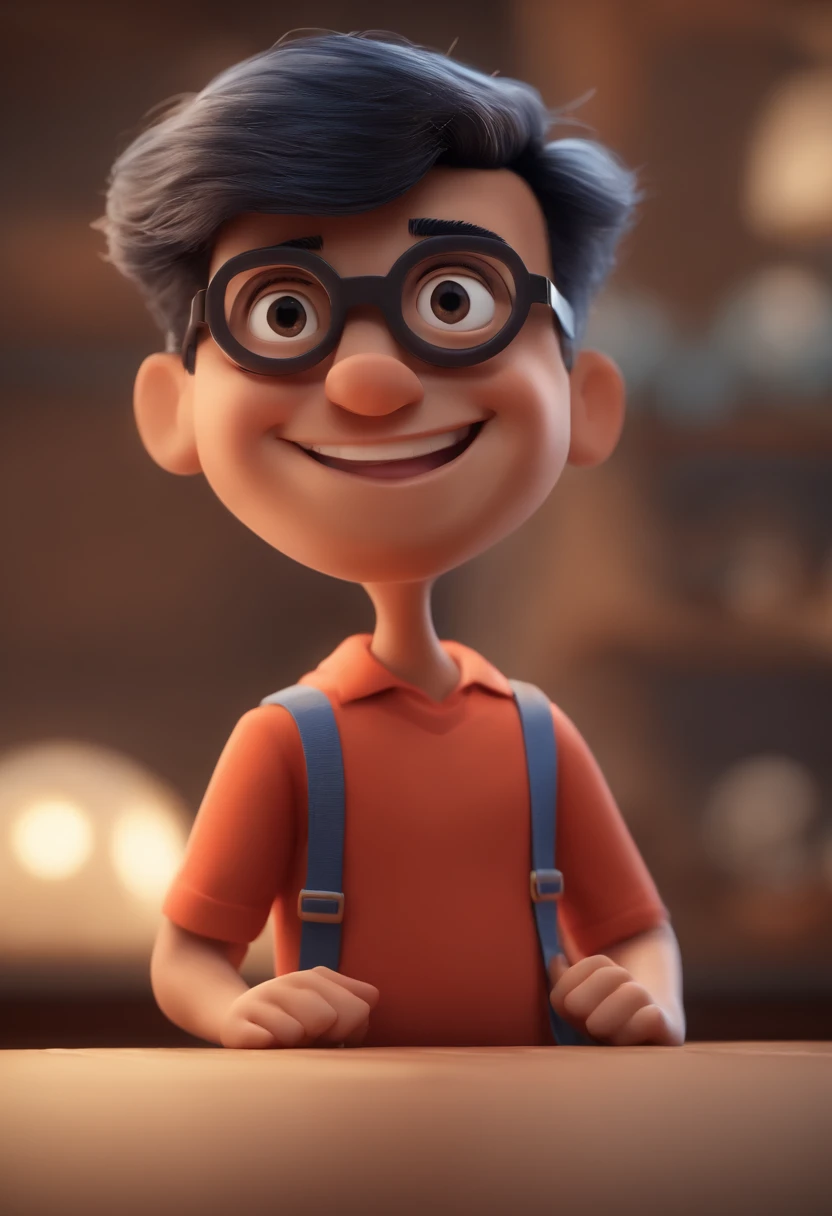 Cartoon character of a man with black glasses and a blue shirt, animation character, Caractere estilizado, animation style rendering, 3D estilizado, Arnold Maya render, 3 d render stylized, toon render keyshot, Personagem 3D, Personagem 3D, 3d rendering stylized, 3 d character render, personagem de desenho animado, Personagem de close up, Pose de personagem,  (Estilo Pixar) (master part:1.2) (Bokeh) (best quality) (pele detalhada) (textura detalhada) (8k) (argila) (Cinematic lighting) (foco nítido