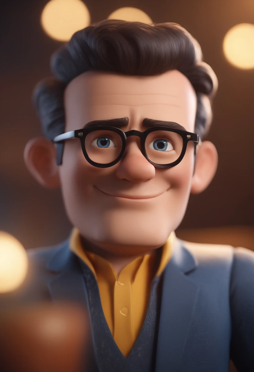 Cartoon character of a man with black glasses and a blue shirt, animation character, Caractere estilizado, animation style rendering, 3D estilizado, Arnold Maya render, 3 d render stylized, toon render keyshot, Personagem 3D, Personagem 3D, 3d rendering stylized, 3 d character render, personagem de desenho animado, Personagem de close up, Pose de personagem, (Estilo Pixar) (master part:1.2) (Bokeh) (best quality) (pele detalhada) (textura detalhada) (8k) (argila) (Cinematic lighting) (foco nítido