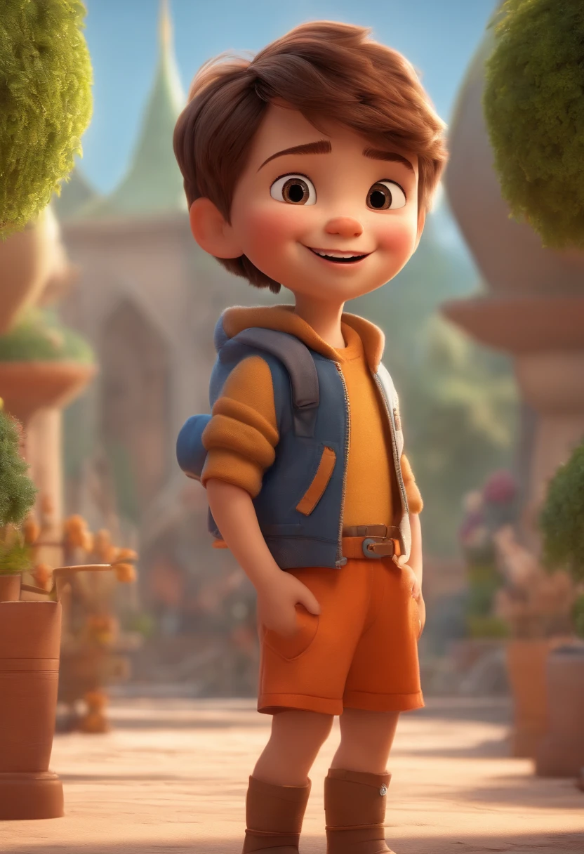 a happy cute ??? standing short hair, vestindo uma fantasia espacial, , fundo branco, barnet, Tom, Estilo Pixar, ....3d, desenhos animados, rosto detalhado, asymmetrical 16k