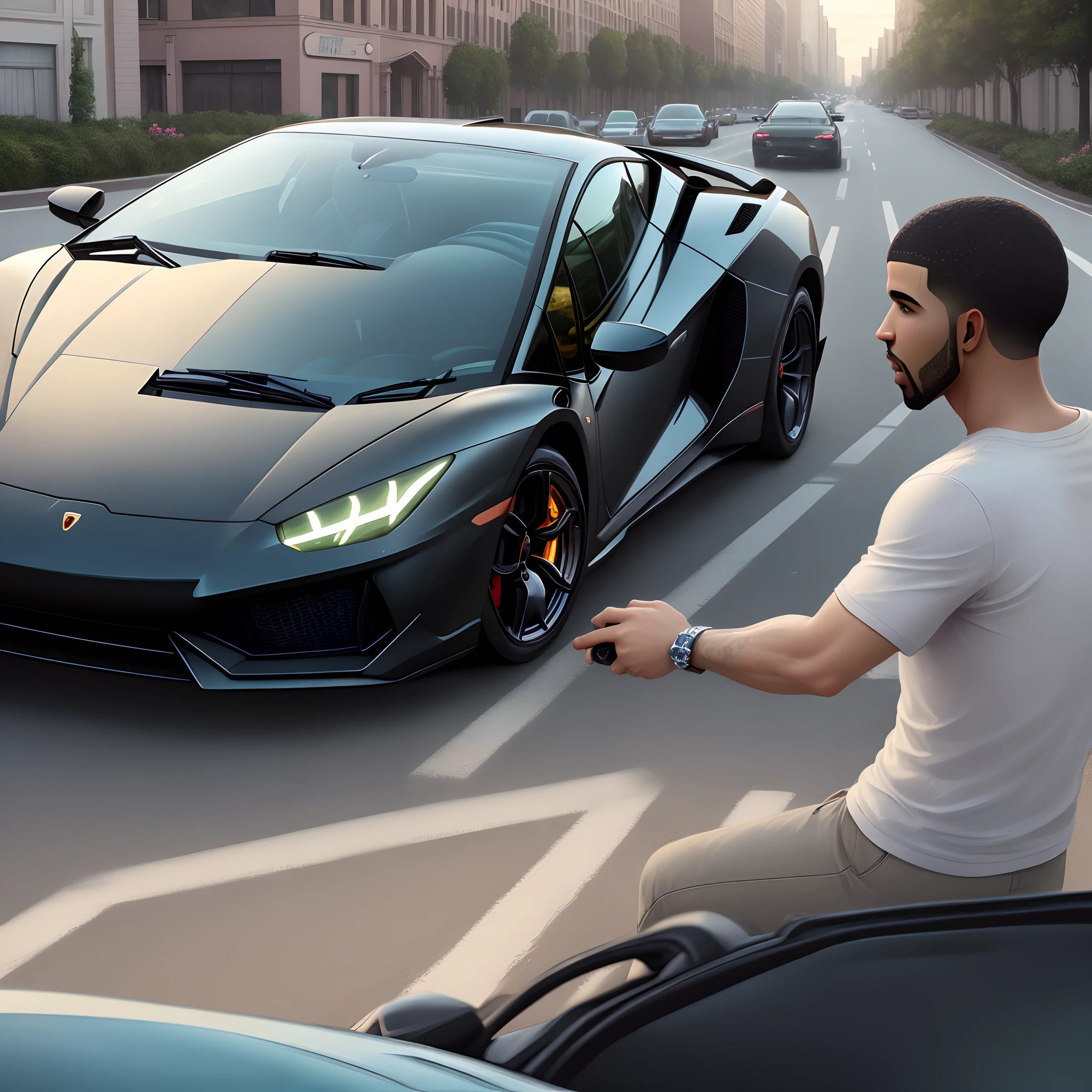 Listening to Drake while driving a lambo