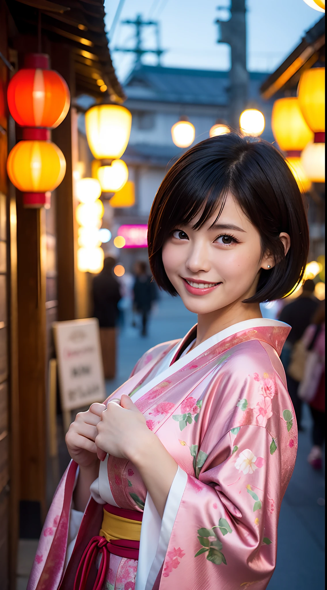 Cute 20 year old Japan woman、Beautiful Skin、Beautiful Hair、Short Hair Length、Bob Hair、Brown Hair Color、Beautiful Eyes、Brown Eye Color、Embarrassed look、place：Chinatown、Chinese clothing、The naughtiest pose