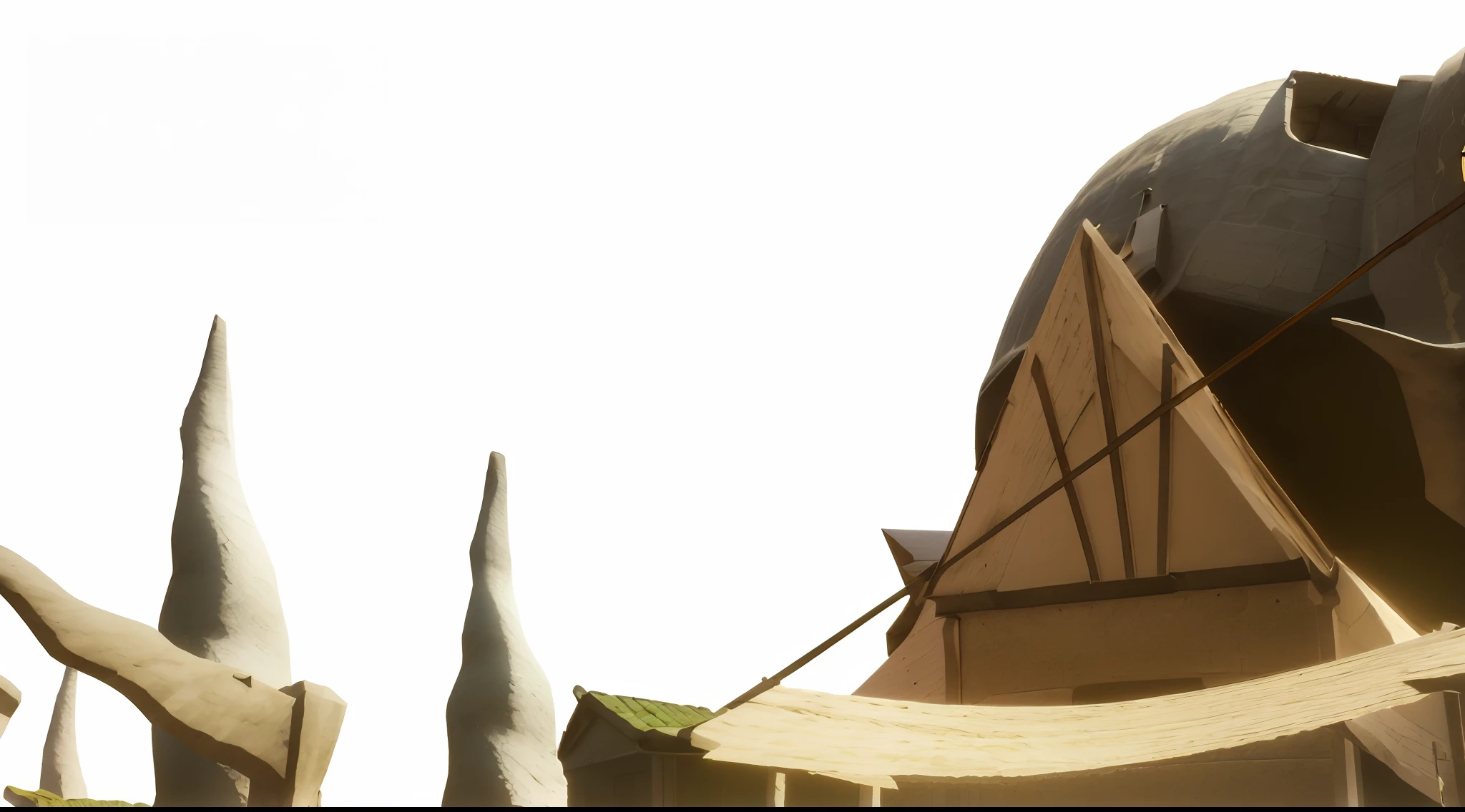 there is a large elephant that is standing in the grass, sunlight and whimsical houses, daylight made in blender, stylized as a 3d render, a low poly render, stylized 3d render, 3 d stylize scene, rendered in pov - ray, seen from below, rendered in nvidia's omniverse, rendered in unity 3 d