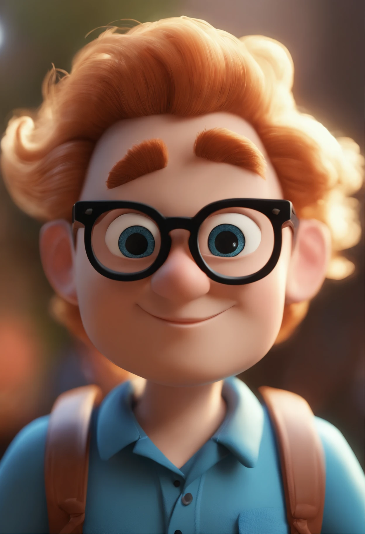 Cartoon character of a man wearing black glasses and a blue shirt, um personagem animado, Caractere estilizado, animation style rendering, 3D estilizado, Arnold Maya render, 3 d render stylized, toon render keyshot, Personagem 3D, Personagem 3D, 3d rendering stylized, 3 d character render, personagem de desenho animado, Personagem de close up, Pose de personagem, (Estilo Pixar) (master part:1.2) (Bokeh) (best quality) (pele detalhada) (textura detalhada) (8k) (argila) (Cinematic lighting) (foco nítido,Senta e vaza a parte superior do corpo