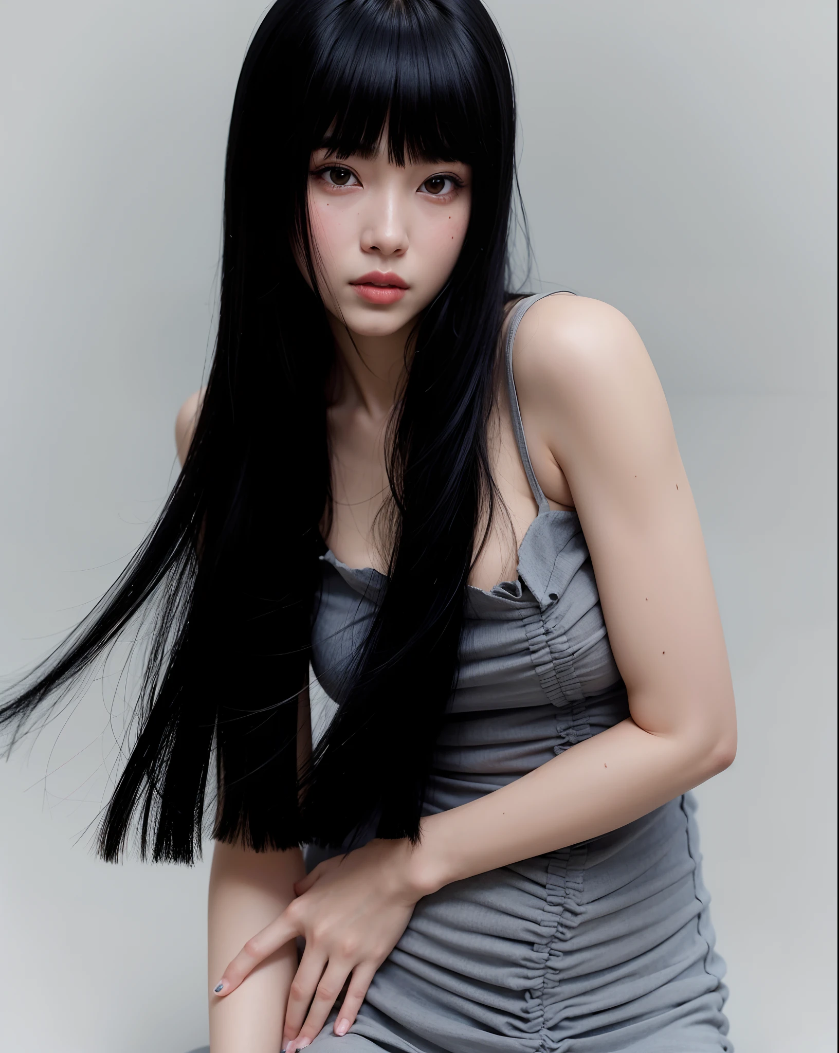 One girl, Portraiture, Black Hair, Very long hair, 