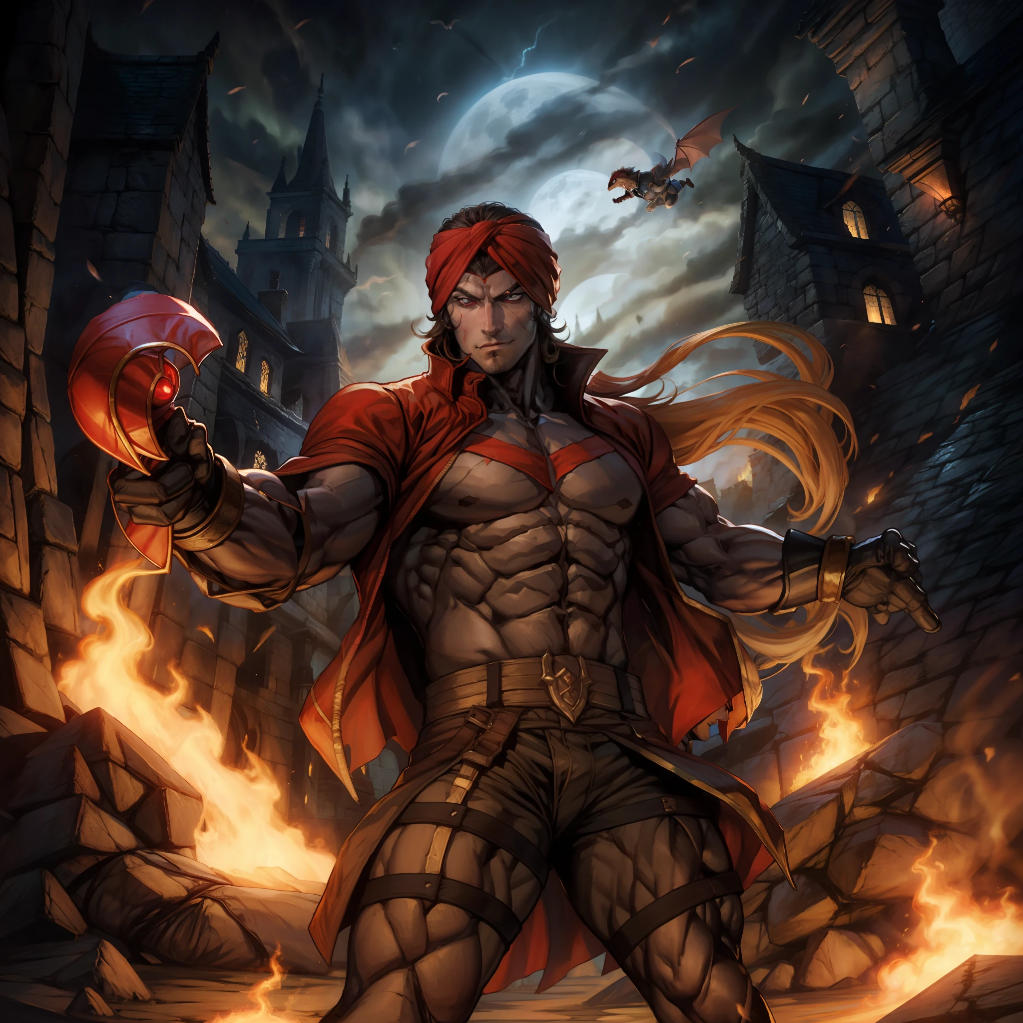 Castlevania Hyper Réaliste Seigneur de l’Ombre Super Détaillé Jeu de tir dynamique La pièce maîtresse du seigneur Dracula Guerrier arabe médiéval avec turban rouge Visage effrayant La structure musclée du visage de Hokuto No Ken Kenshiro avec Raoh entouré de démons et de 3 démons effrayants En parlant de vieux rouleaux