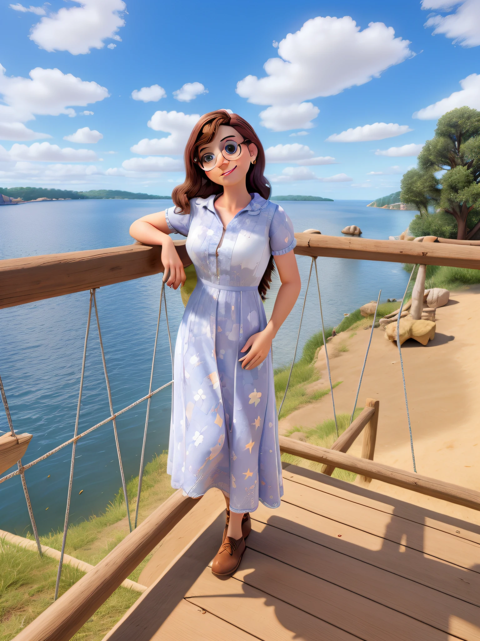 Obra-prima, de melhor qualidade, estilo disney pixar, A Girl in Glasses , vestido branco