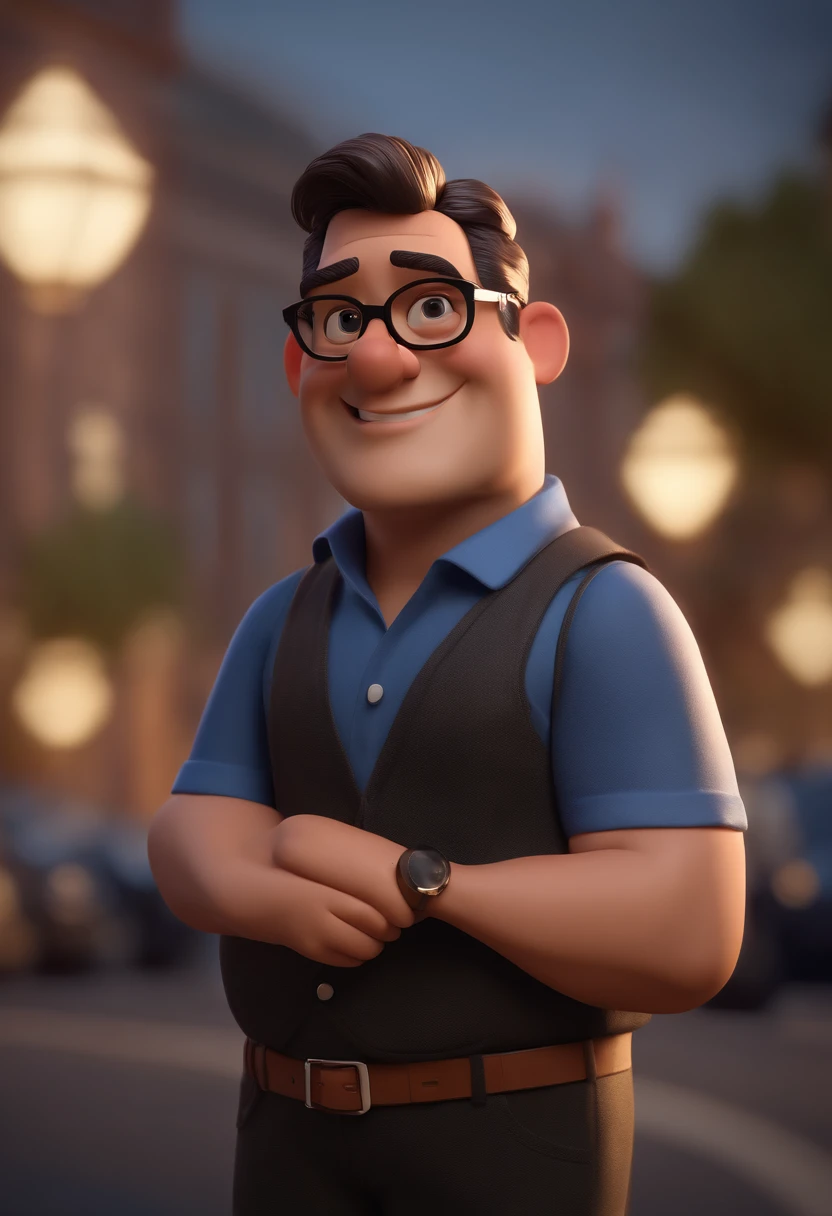 Cartoon character of a man with black glasses and a blue shirt, animation character, Caractere estilizado, animation style rendering, 3D estilizado, Arnold Maya render, 3 d render stylized, toon render keyshot, Personagem 3D, Personagem 3D, 3d rendering stylized, 3 d character render, personagem de desenho animado, Personagem de close up, Pose de personagem, (Estilo Pixar) (master part:1.2) (Bokeh) (best quality) (pele detalhada) (textura detalhada) (8k) (argila) (Cinematic lighting) (foco nítido
