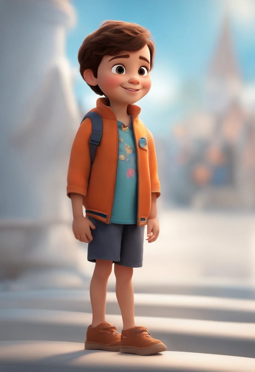 a happy cute standing short hair, vestindo uma fantasia espacial, , fundo branco, barnet, Tom, Estilo Pixar, ....3d, desenhos animados, rosto detalhado, asymmetrical 16k