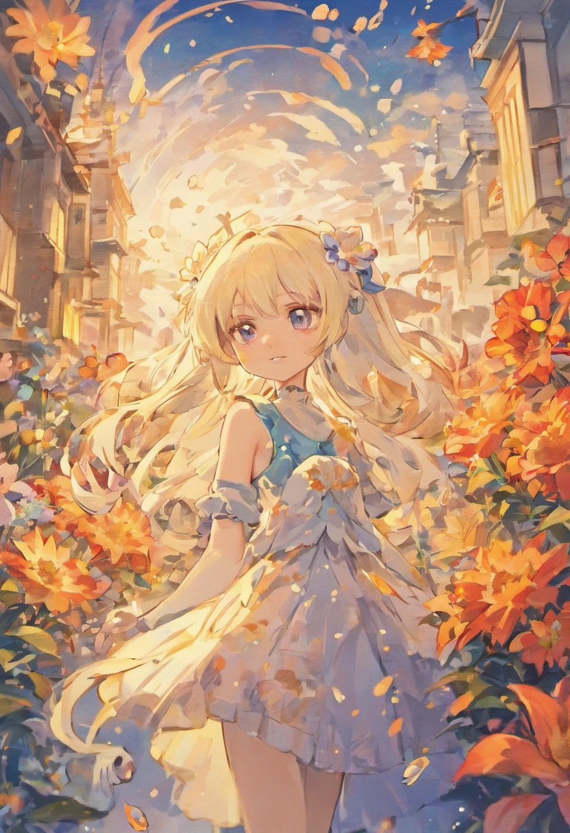 CharacterDesignSheet,frontage,white backgrounid,full bodyesbian,long leges,A teenage girl,Long white hair that reaches the waist,White cat ears,Blue pupil,ssmile,Sideslit ,white dresses,Blue flowers dotted
