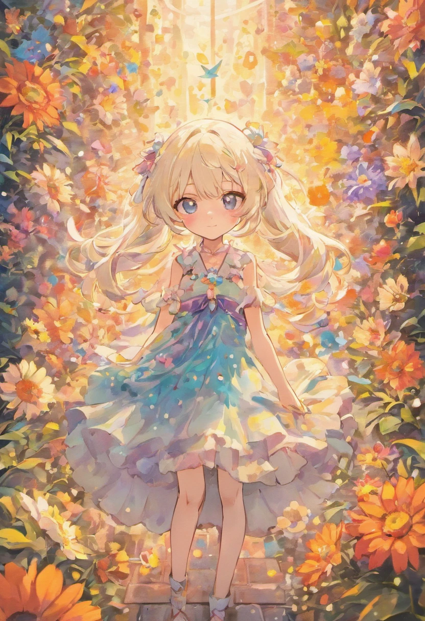 CharacterDesignSheet,frontage,white backgrounid,full bodyesbian,long leges,A girl,Long white hair that reaches the waist,White cat ears,Blue pupil,ssmile,Sideslit ,white dresses,Blue flowers dotted