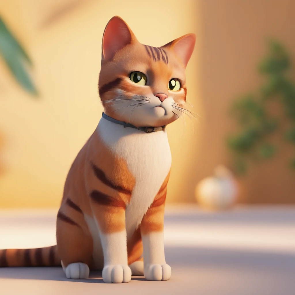 create a 3D movie poster inspired by Disney Pixar, The scene should be in Pixar's signature digital art style, com uma imagem caricatural de 3 gatos juntos sendo um branco e cinza, um gato tigrado e um gato branco e amarelo. Bem gordinhos