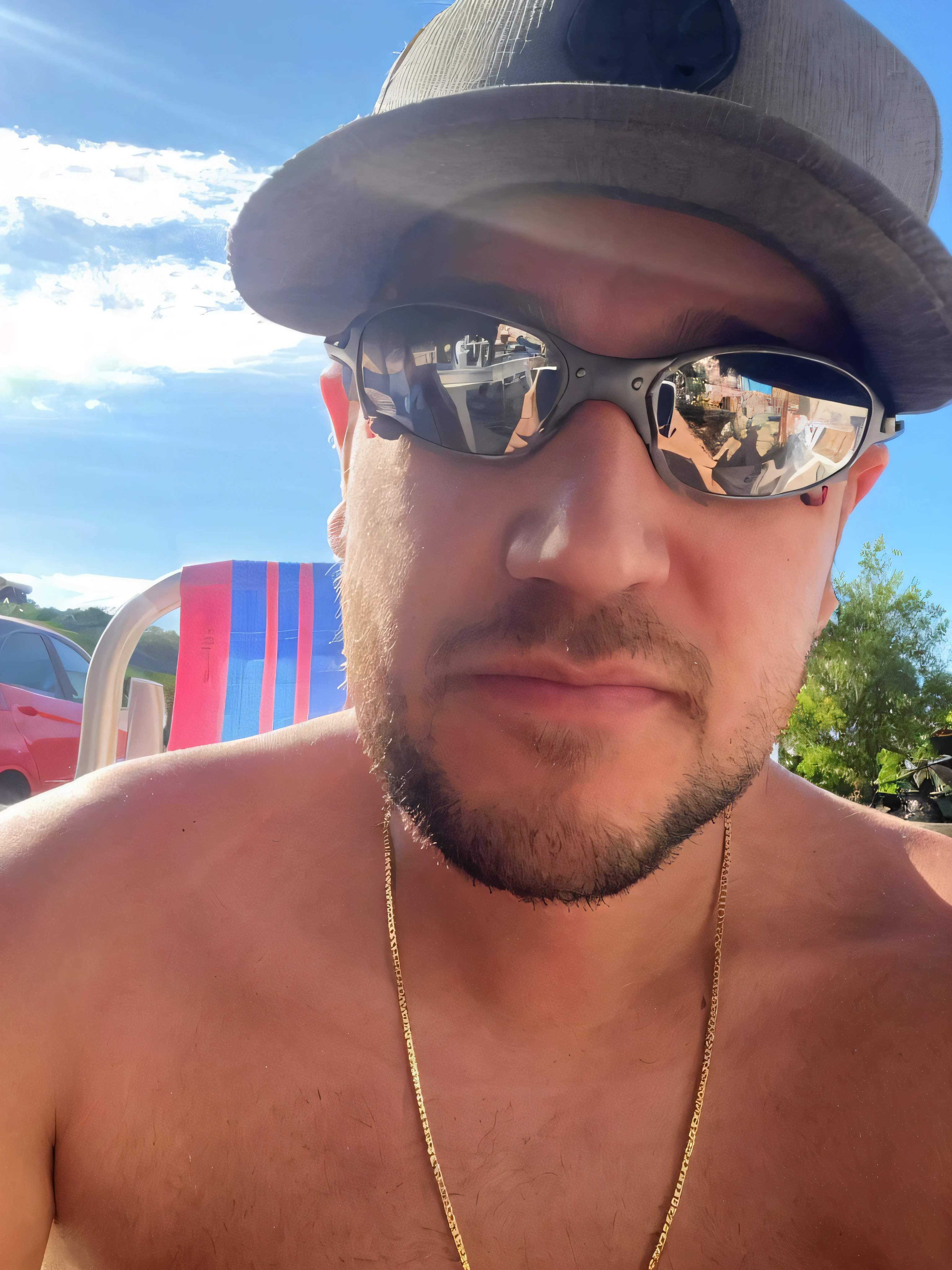 Man in sunglasses and hat sitting on a beach, taken in the early 2020s, wearing sunglasses and a cap, foto de perfil 1024px, vacation photo, imagem de perfil, andres rios, wearing sunglasses and a hat, neckbeard, 3 2 anos, 2 9 anos, 2 7 anos, 2 8 anos