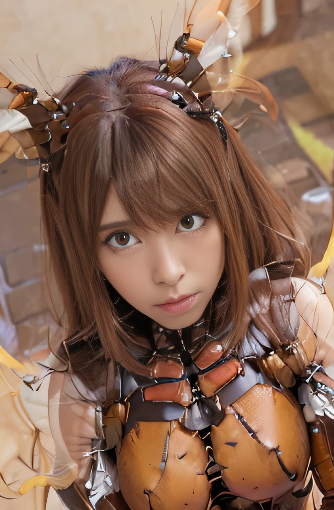 (high resolution,masterpiece,best quality,extremely detailed CG, anime, official art:1.4), realistic, photo, amazing fine details, all intricate, gloss and shiny,awesome many layers, 8k wall paper, 3d, sketch, kawaii, illustration,( solo:1.4), perfect female proportion,villainess, (fusion of dark brown cockroach and lady:1.4), (brown cockroach form lady:1.2), (brown cockroach lady:1.2), (fusion:1.2), (solo:1.4), (evil smile:1.2), muscular, abs, (cockroach brown exoskeleton bio insect suit:1.4), (cockroach brown exoskeleton bio insect armor:1.2), (brown transparency cockroach wing:1.4), (brown cockroach antennae:1.3),
