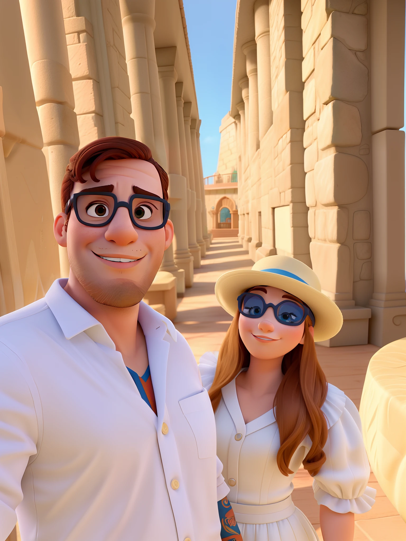 Casal (homem moreno e mulher branca) no estilo Disney Pixar, alta qualidade, melhor qualidade.