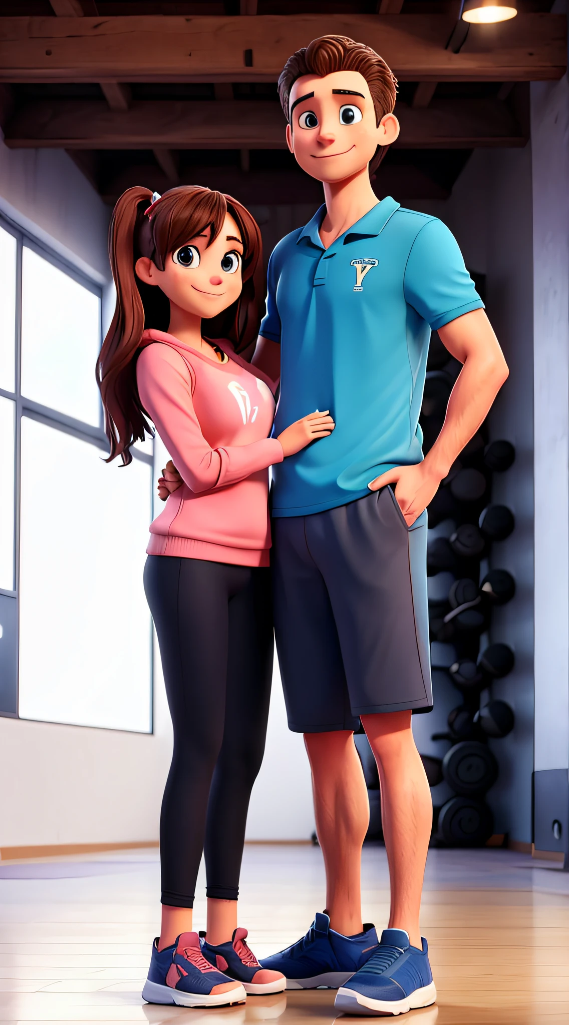 Couple standing in gym smiling at camera.