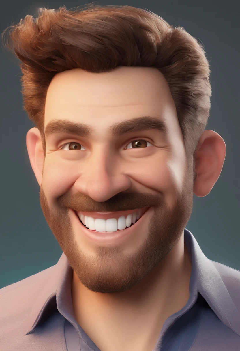 Smiling Man Illustration, sorriso insano, Homem de pele marrom com um sorriso gigante, happily smiling at the camera, sorriso atrevido, he's smiling, sorriso muito grande, Macho sorridente, foto de perfil headshot, rindo sorriso enorme, desenhando no estilo de Arte 3D, c4d, fundo de cor branco puro, estilo disney, estilo pixar render ilustracao Super Detalhe, 8k