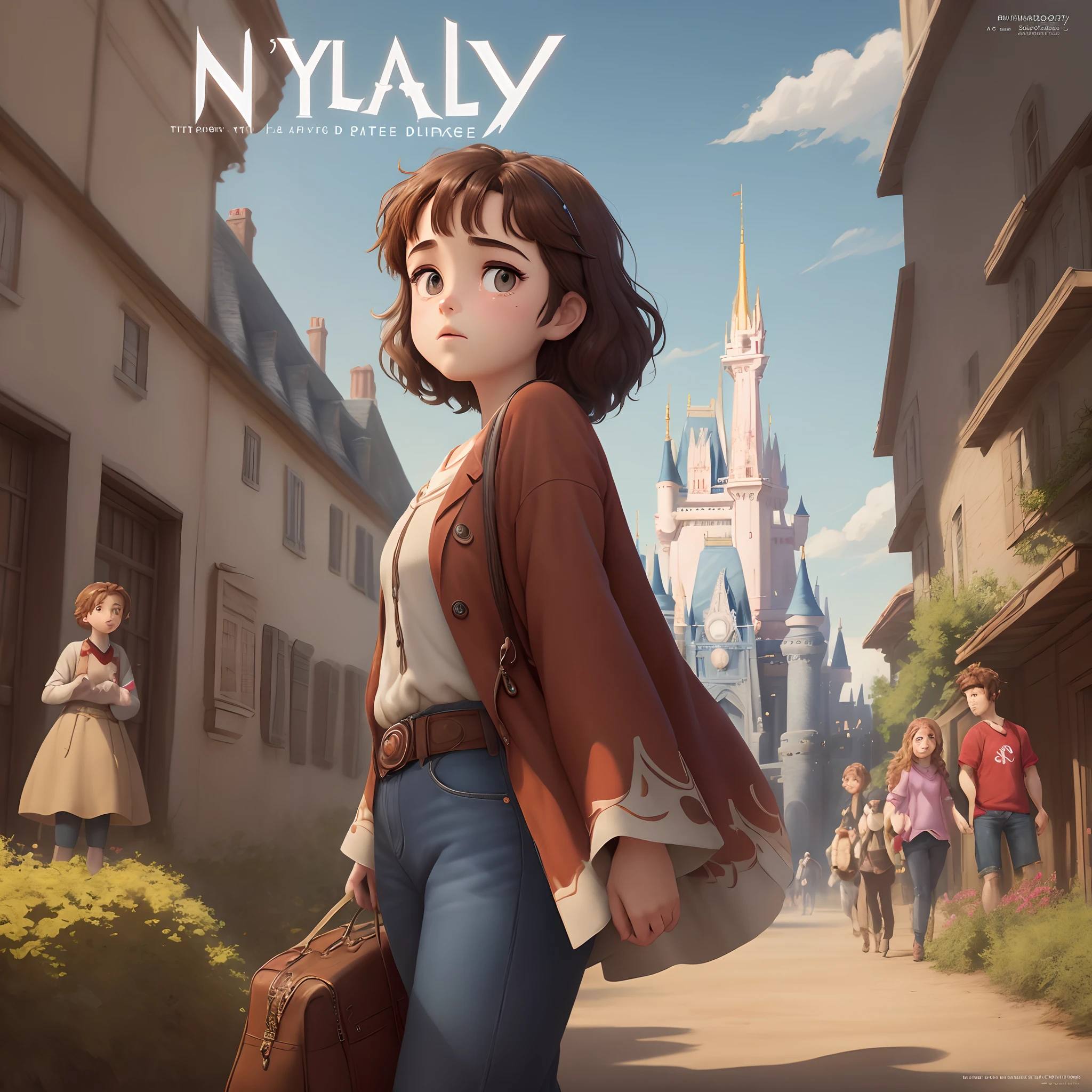 Une affiche de film Disney pixar avec écrit «Nyla» pour le titre, où on voit une adolescente brune foncée avec une frange rideau , aux yeux marrons avec des taches de rousseurs