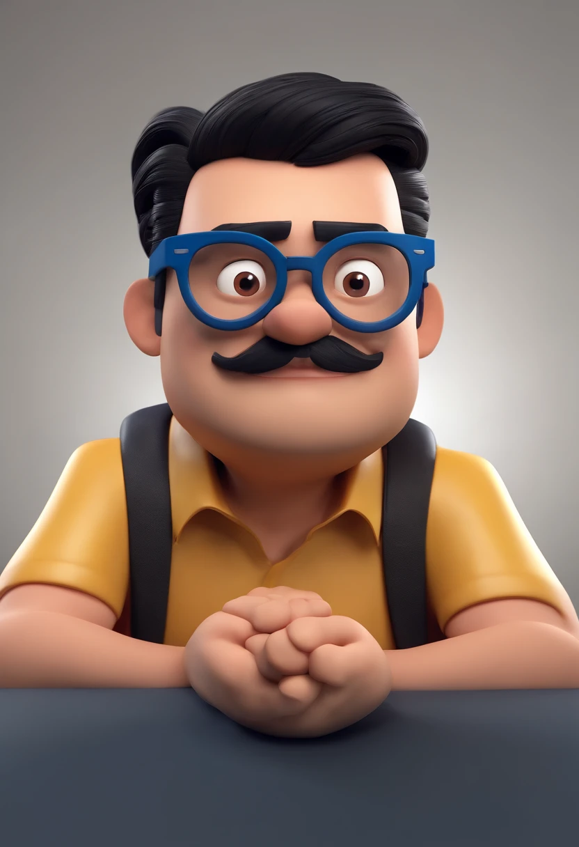Cartoon character of a man wearing black glasses and a blue shirt, um personagem animado, Caractere estilizado, animation style rendering, 3D estilizado, Arnold Maya render, 3 d render stylized, toon render keyshot, Personagem 3D, Personagem 3D, 3d rendering stylized, 3 d character render, personagem de desenho animado, Personagem de close up, Pose de personagem, (Estilo Pixar) (master part:1.2) (Bokeh) (best quality) (pele detalhada) (textura detalhada) (8k) (argila) (Cinematic lighting) (foco nítido,Senta e vaza a parte superior do corpo
