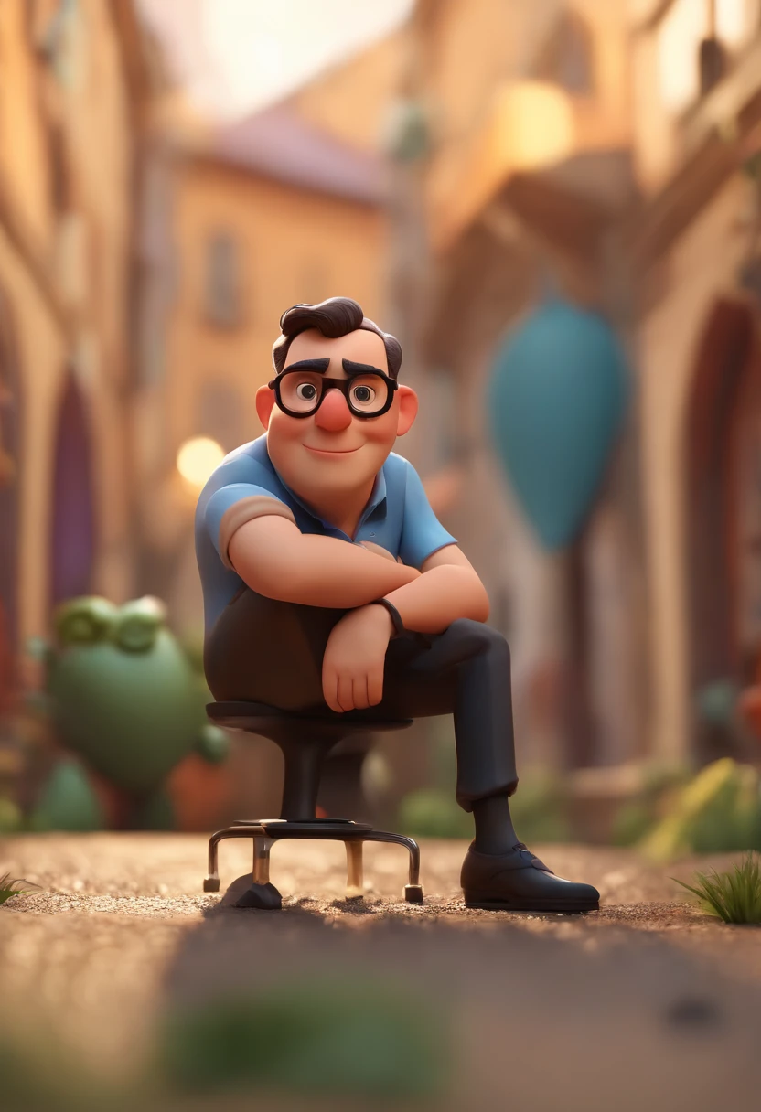Cartoon character of a man wearing black glasses and a blue shirt, um personagem animado, Caractere estilizado, animation style rendering, 3D estilizado, Arnold Maya render, 3 d render stylized, toon render keyshot, Personagem 3D, Personagem 3D, 3d rendering stylized, 3 d character render, personagem de desenho animado, Personagem de close up, Pose de personagem, (Estilo Pixar) (master part:1.2) (Bokeh) (best quality) (pele detalhada) (textura detalhada) (8k) (argila) (Cinematic lighting) (foco nítido,Senta e vaza a parte superior do corpo